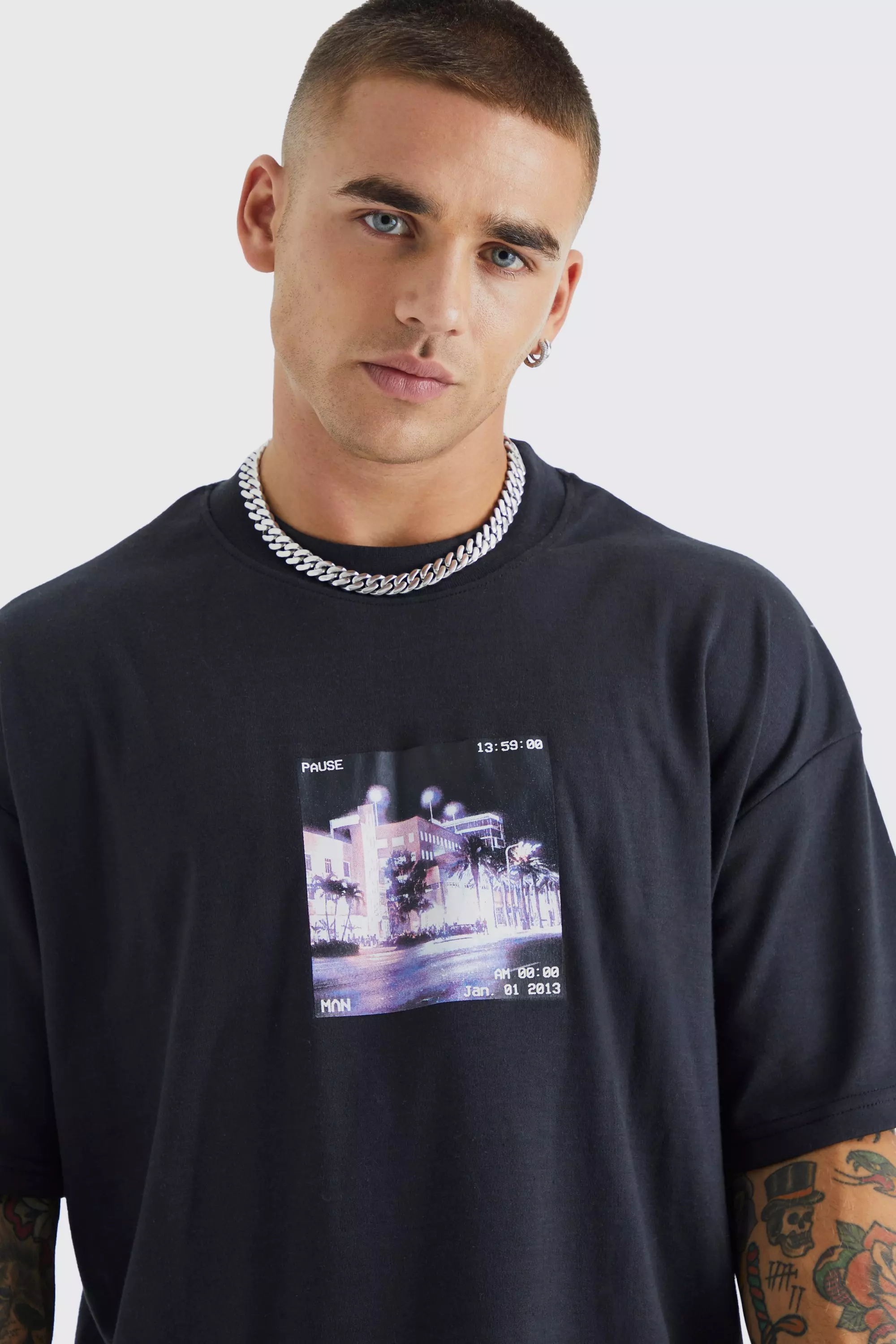 Oversized Glitch Video Graphic T-shirt | boohooMAN UK