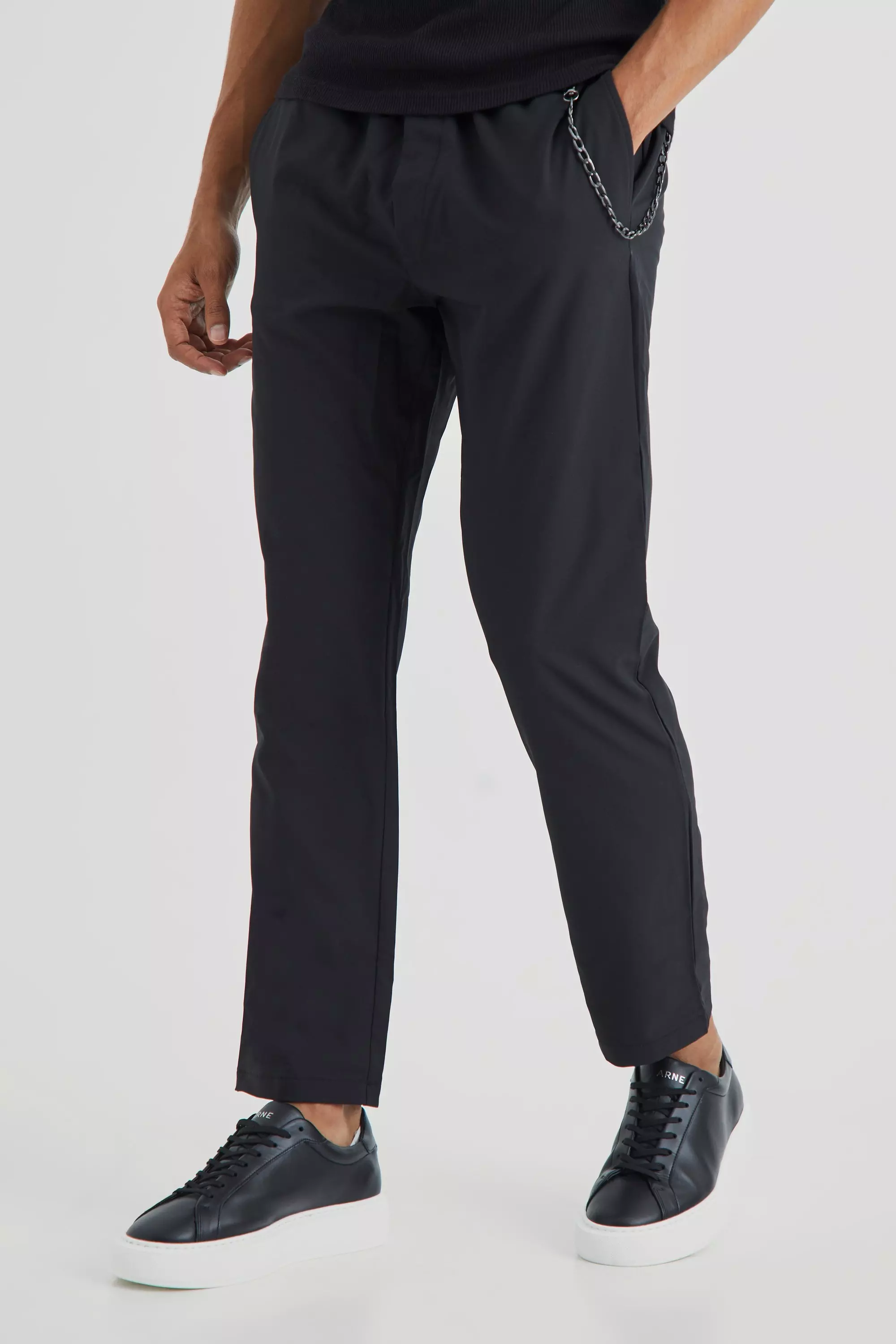 Slim Waist Rope Detailed Jogger Pants - Black