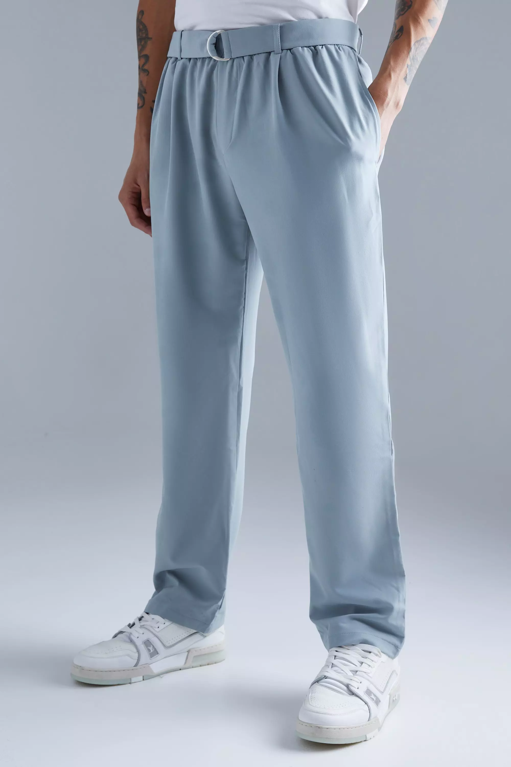 Elasticated Straight Belted 4 Way Stretch Pants