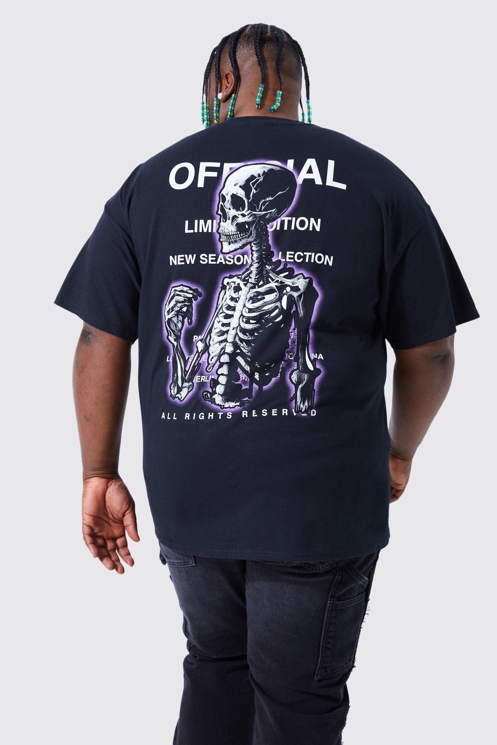 Mens Black Plus Skeleton Graphic T-shirt, Black