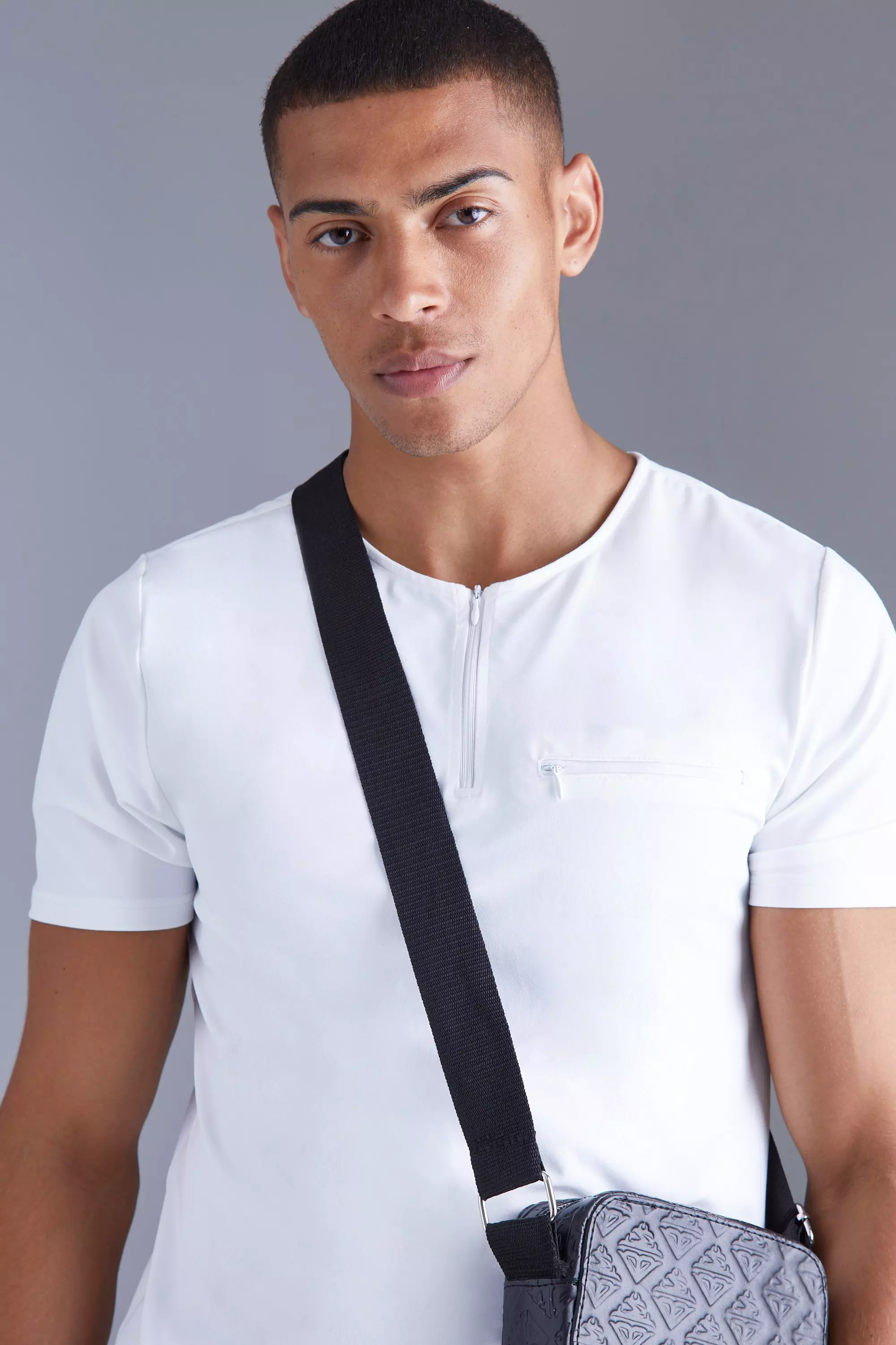 boohooMAN Collarless Slim Fit Zip Polo