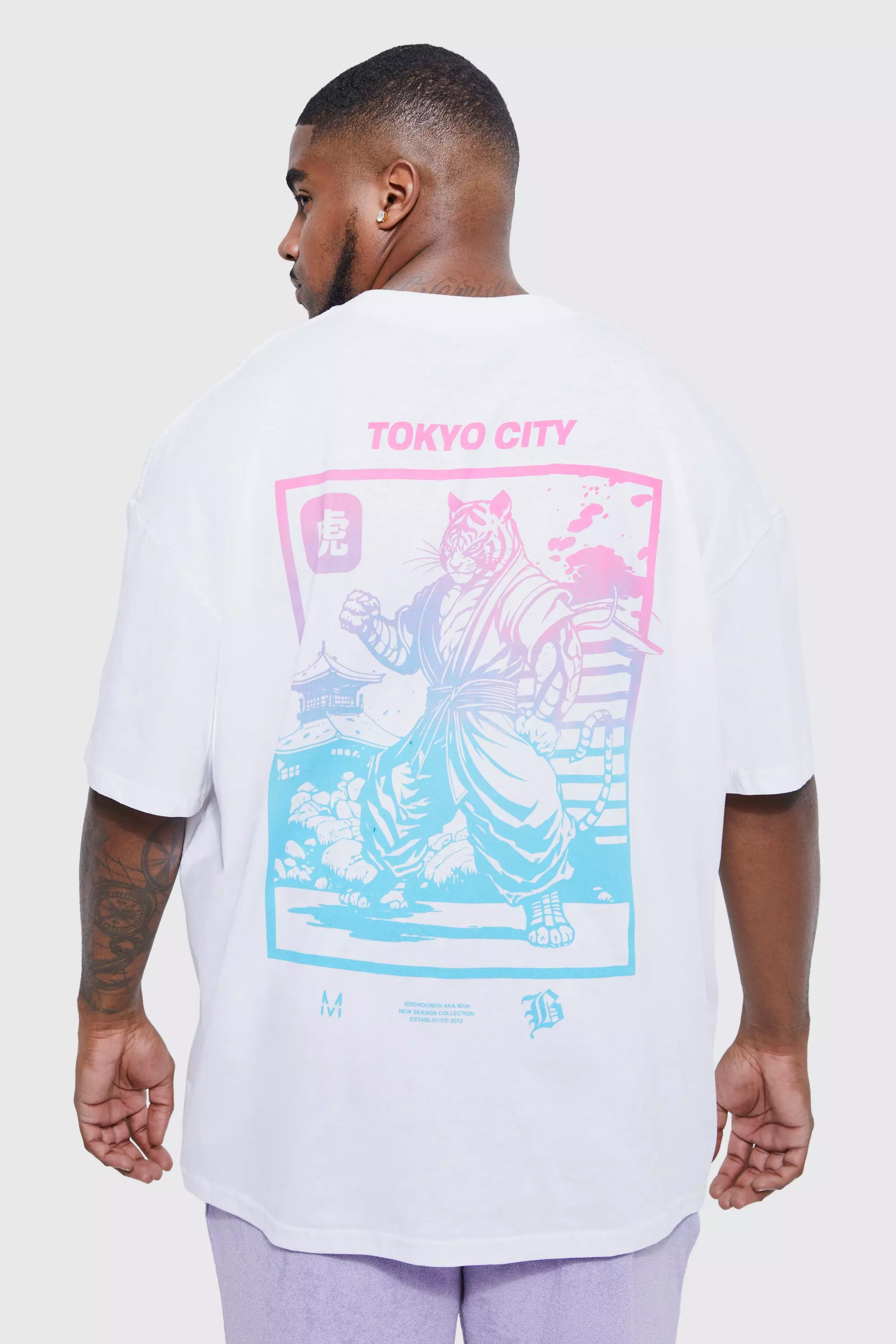 Plus Oversized Extended Neck Tokyo T-shirt | boohooMAN USA