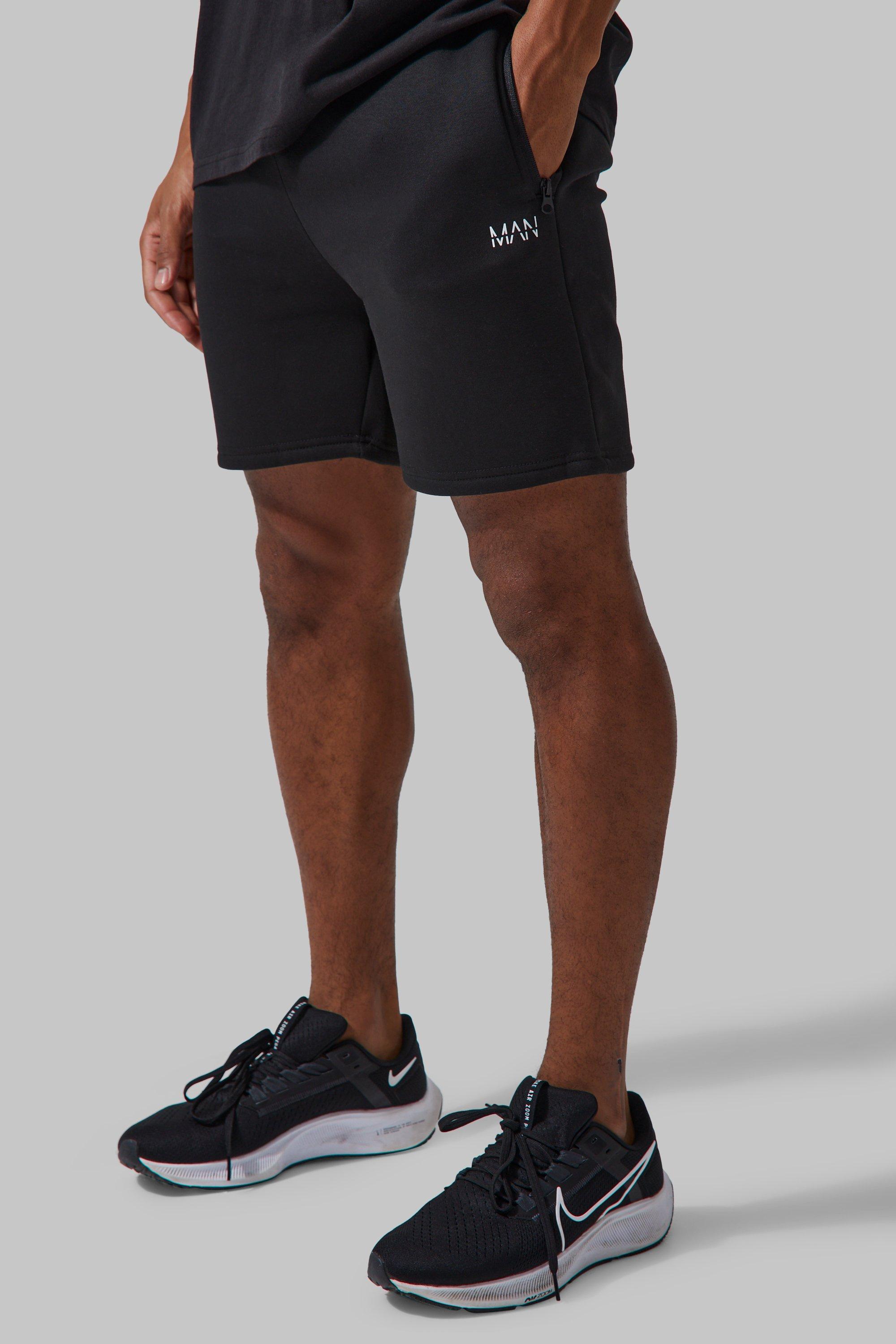 Mens Black Man Active Gym Muscle Fit Shorts, Black