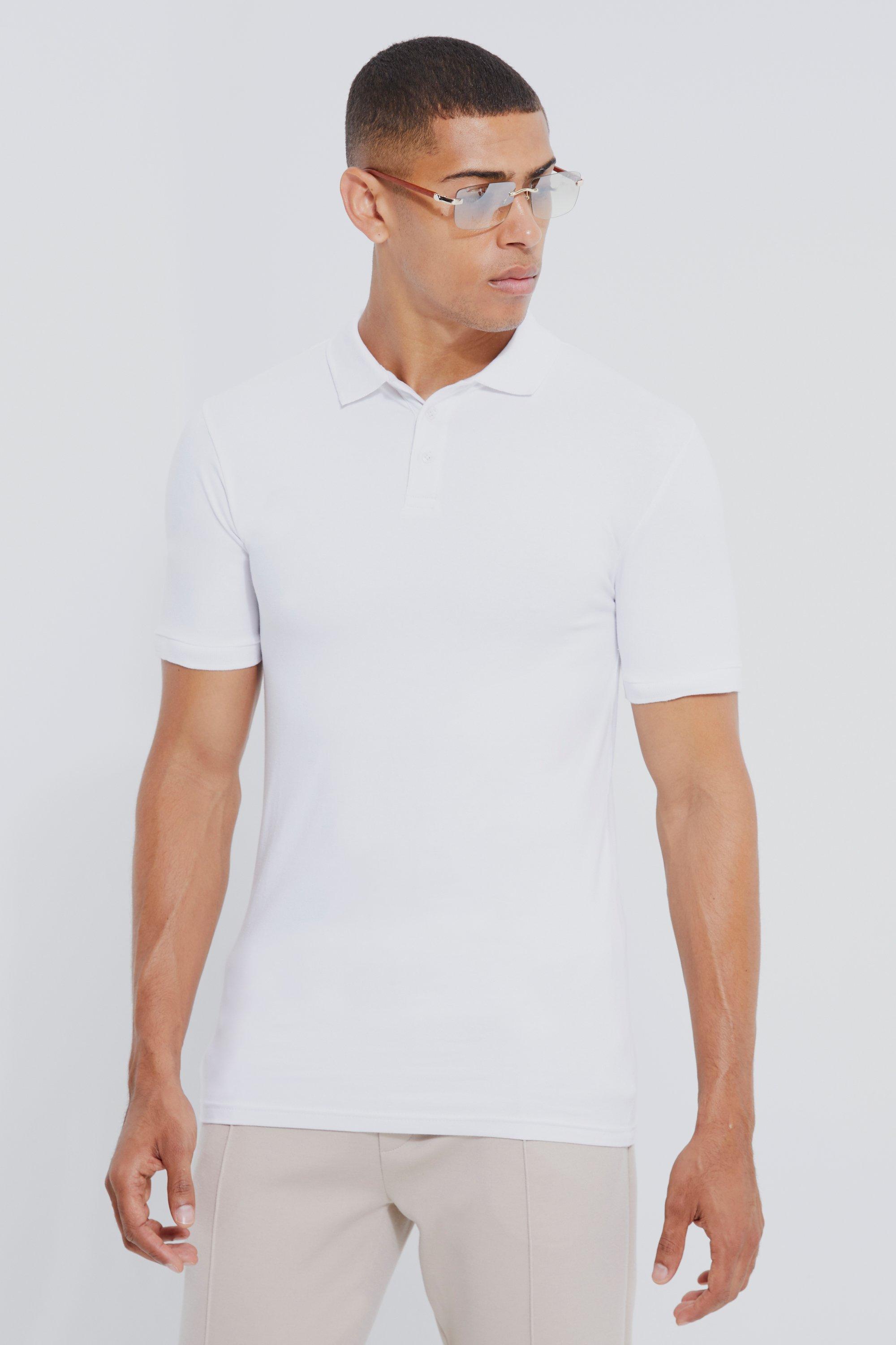 Mens White Muscle Fit Man Short Sleeve Polo, White
