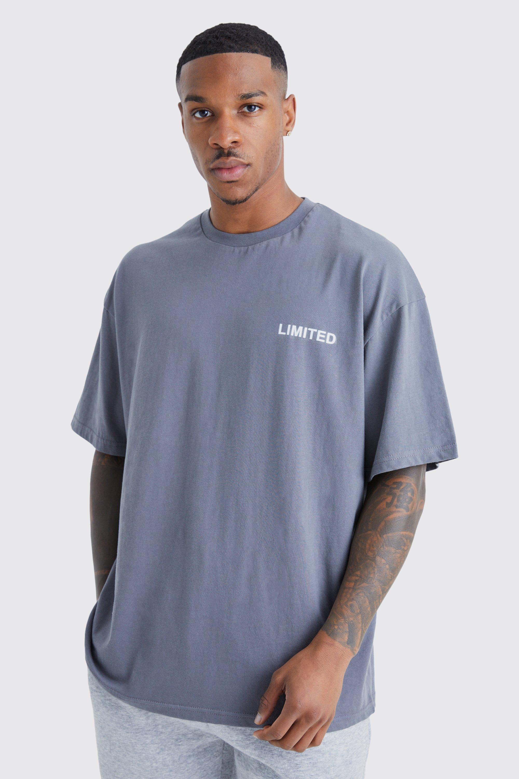 Image of T-shirt oversize Limited con testo in rilievo, Grigio