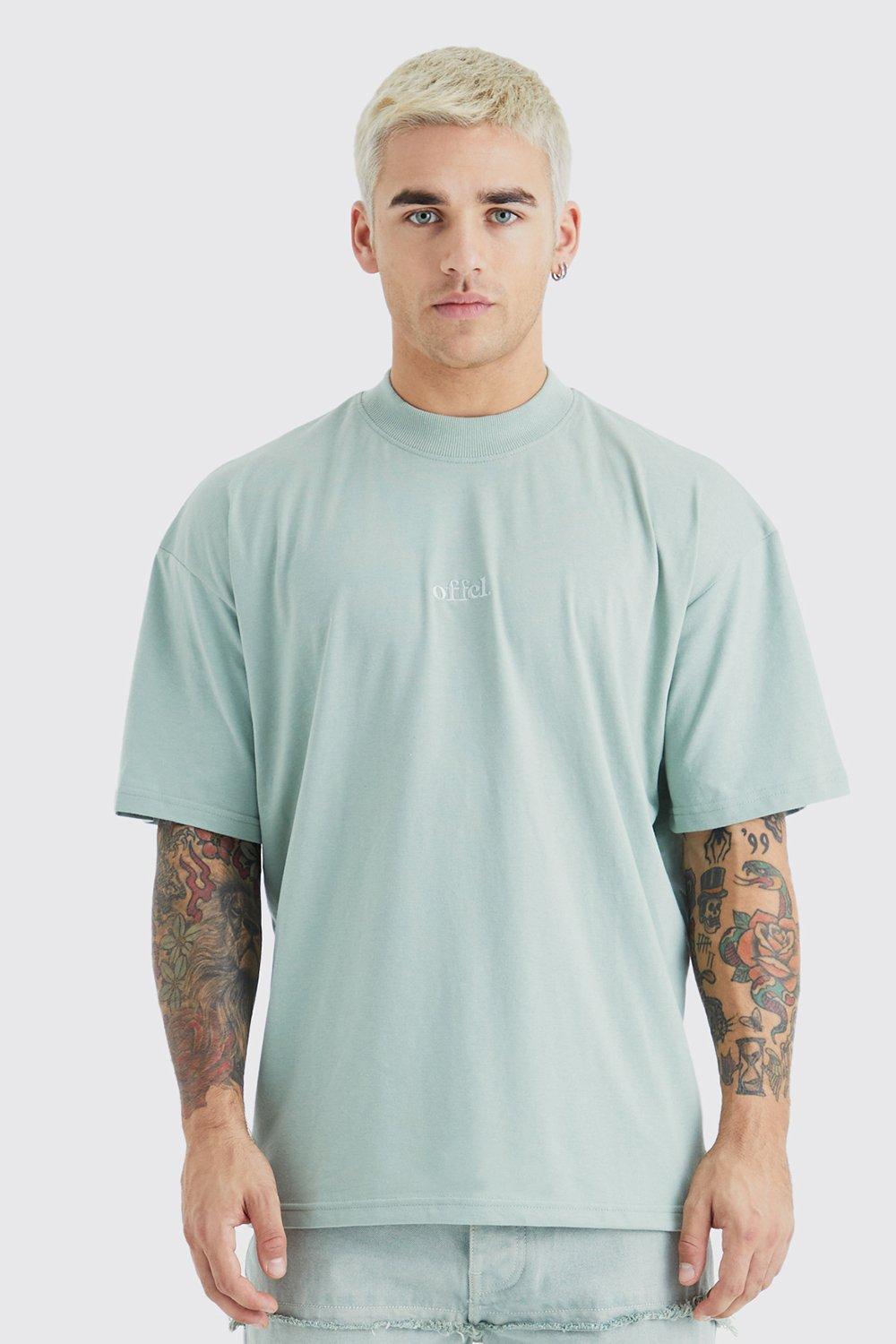 Mens Green Oversized Extended Neck Ofcl T-shirt, Green