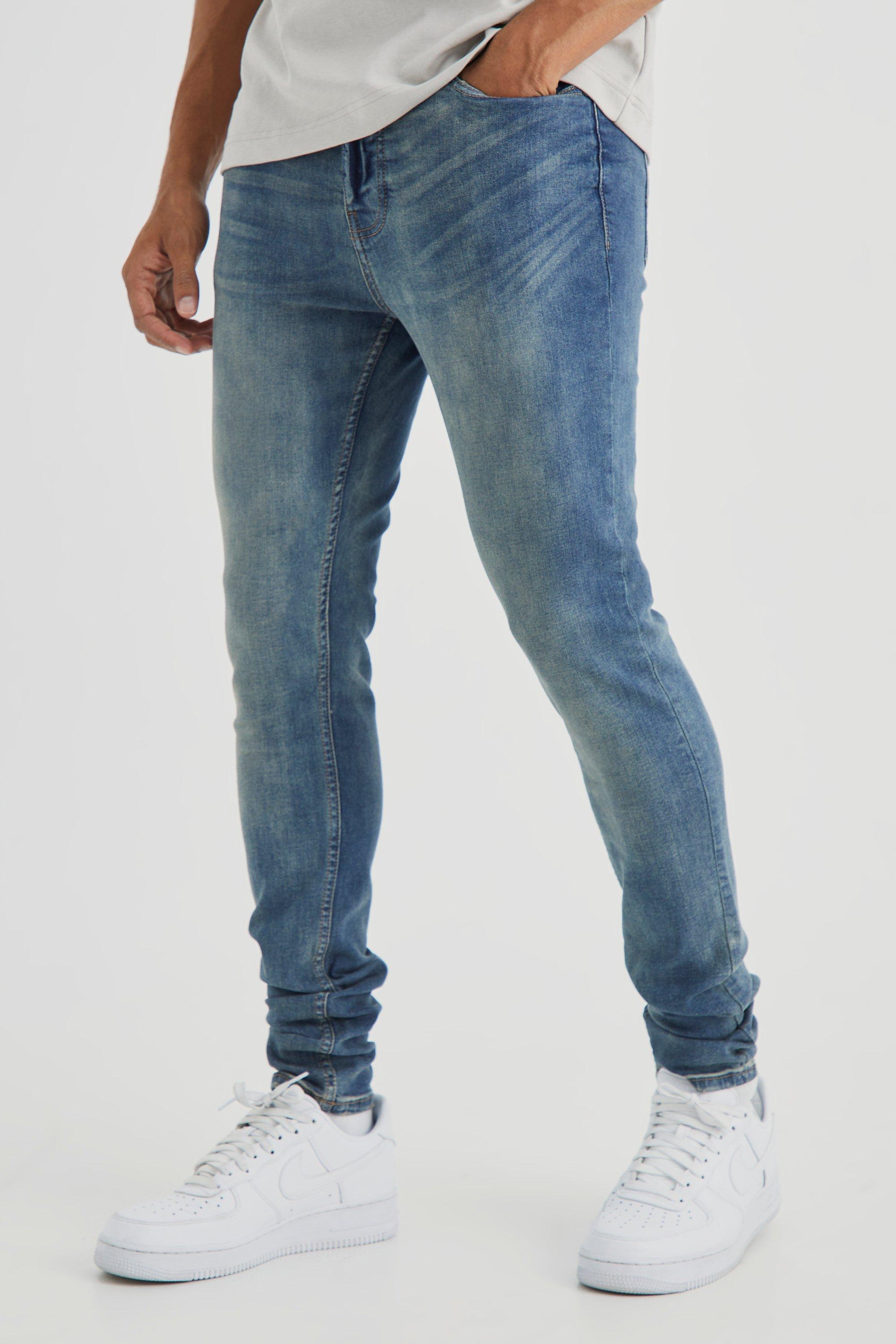 Image of Jeans Skinny Fit in Stretch con pieghe sul fondo e tinte colorate, Azzurro