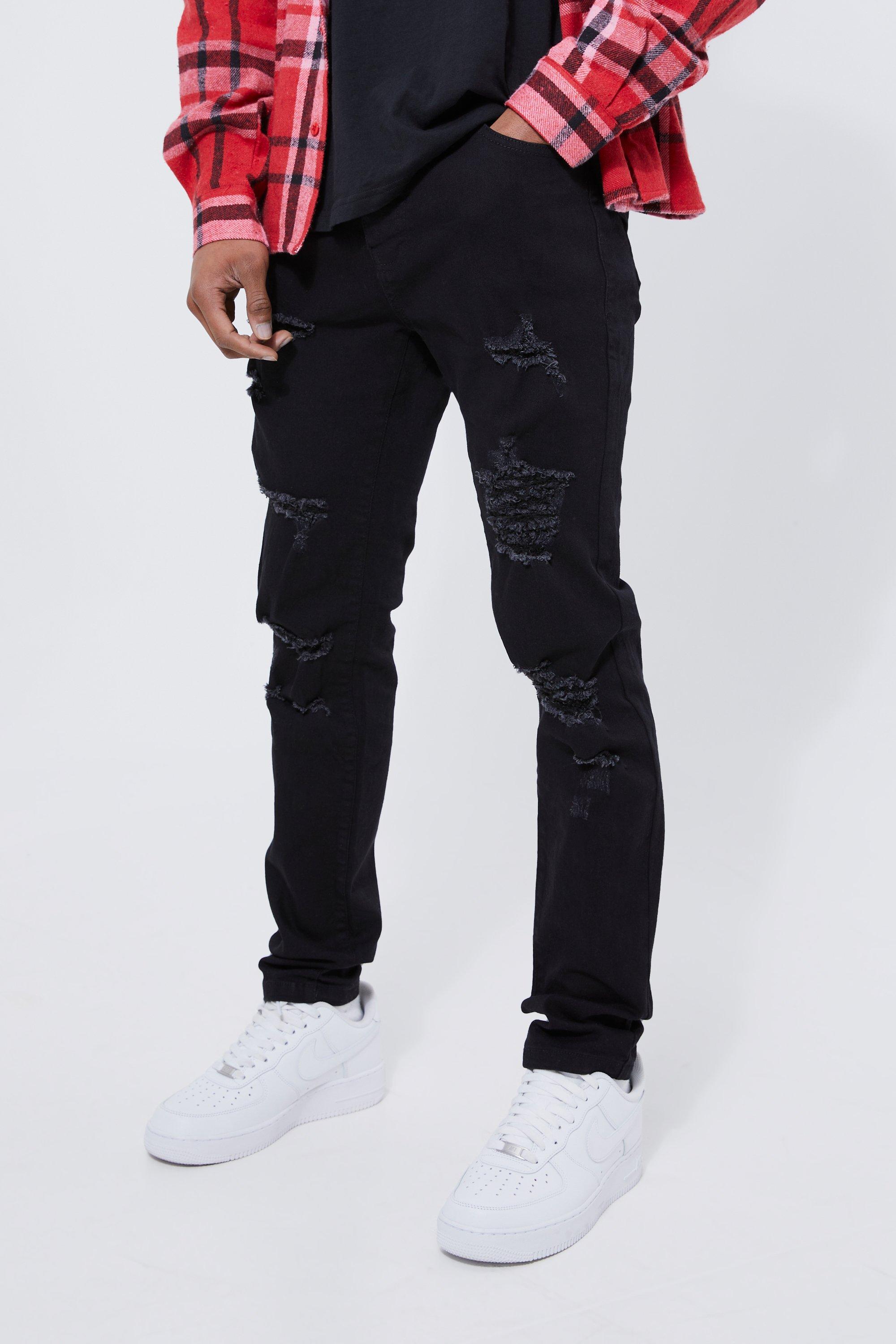 Jeans Skinny Fit Stretch con strappi all over, Nero