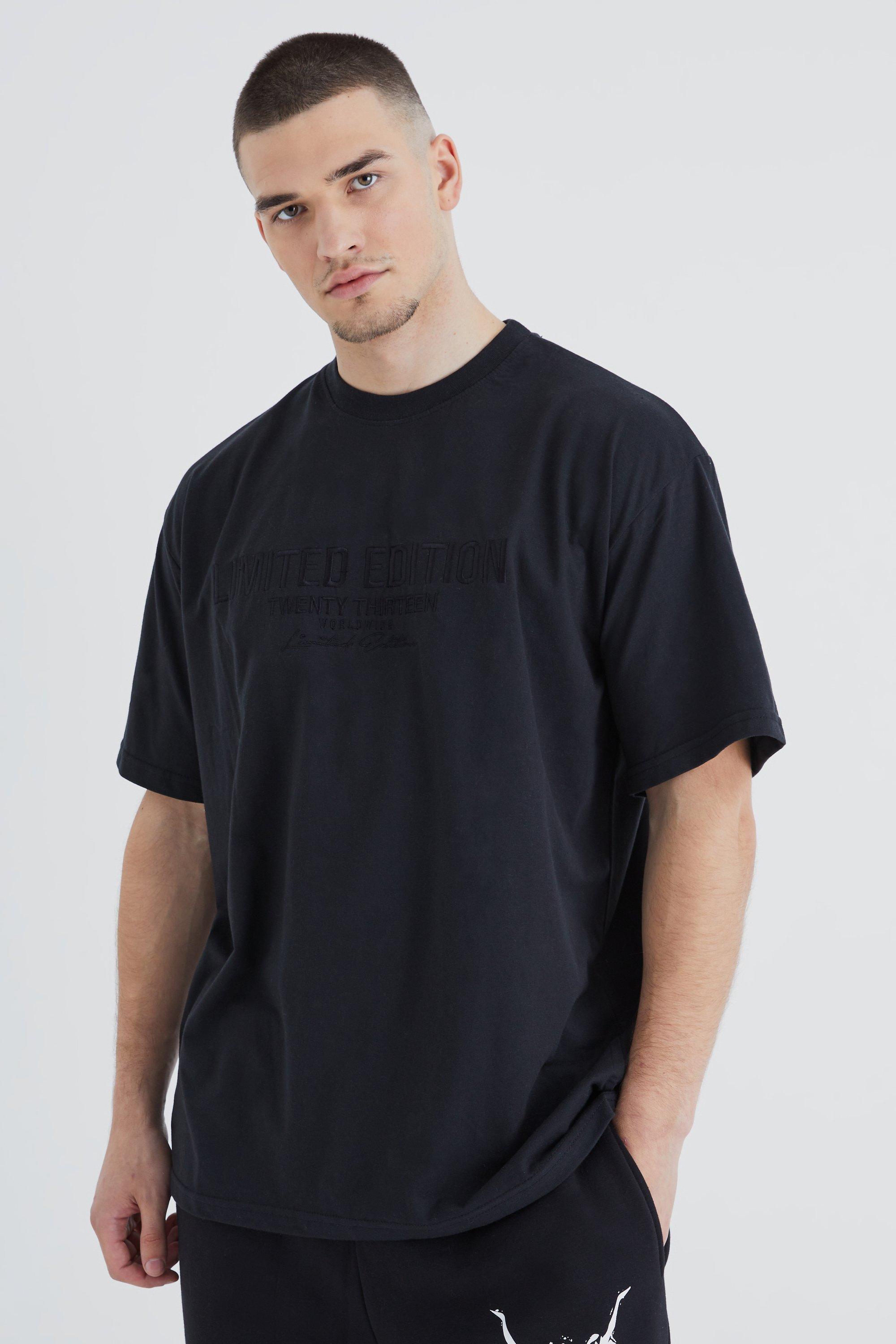 Mens Black Tall Slim Embroidered Limited Edition T-shirt, Black