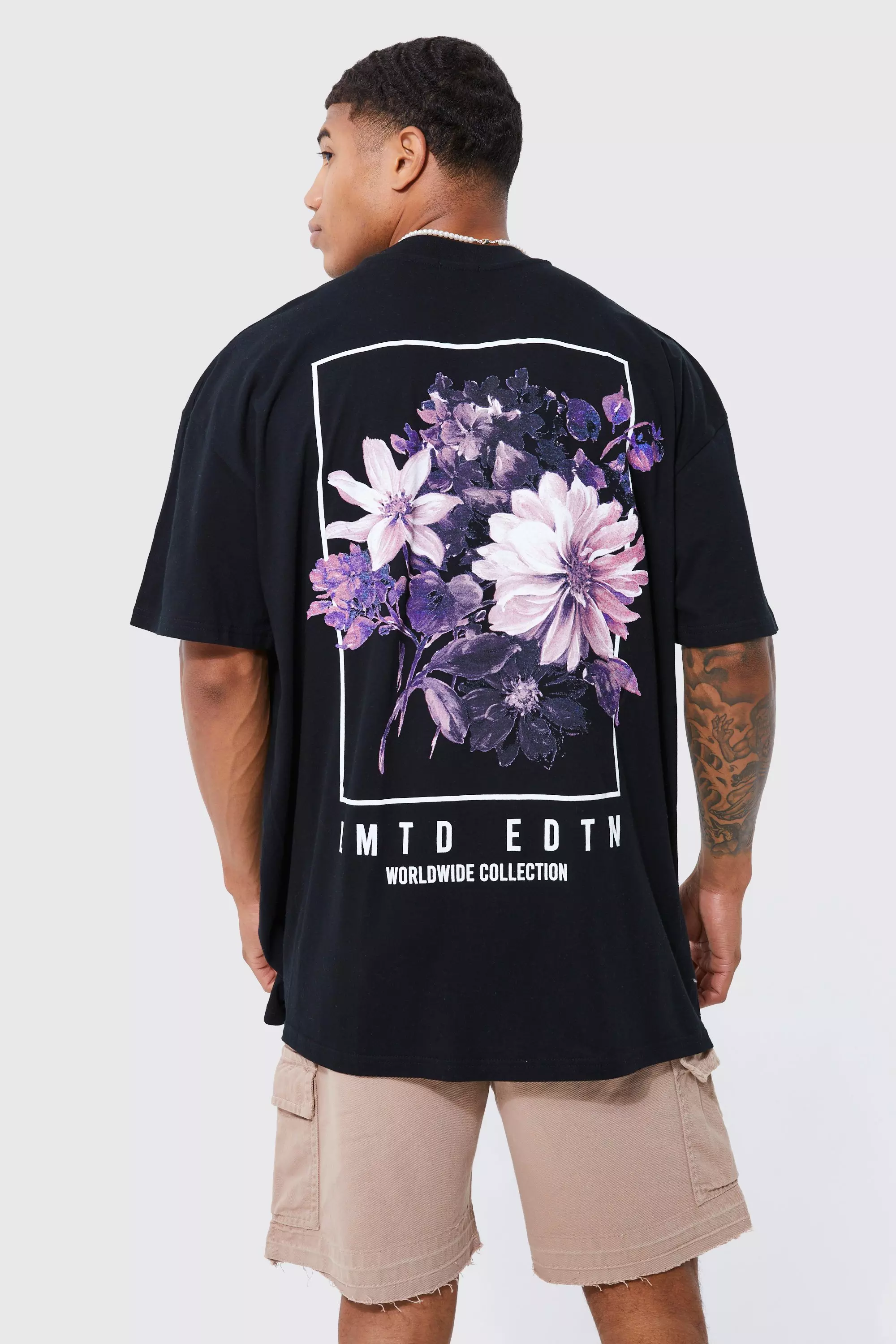 Oversized Floral Photo Back Print T-Shirt