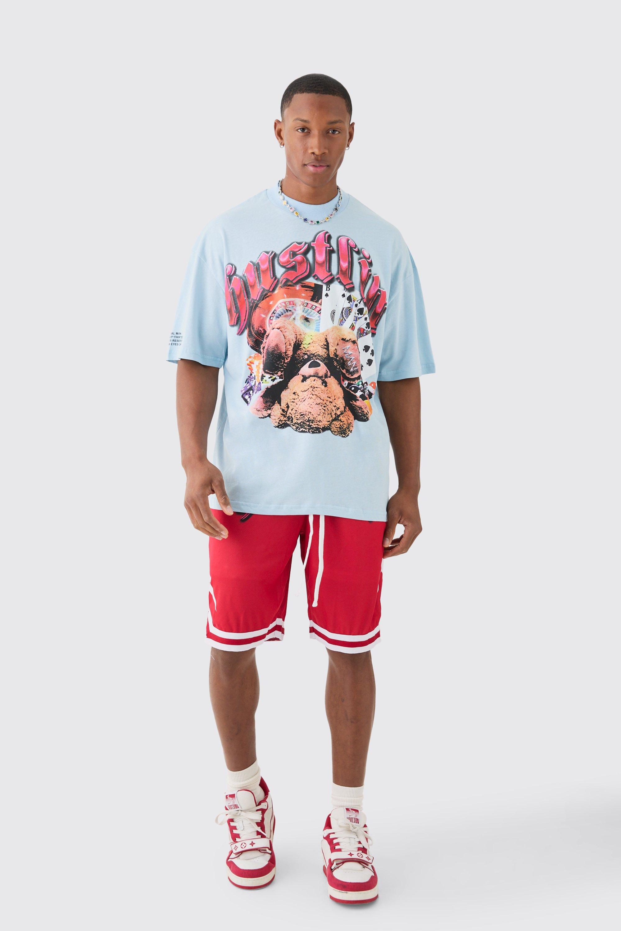 Image of Oversized Hustlin Teddy T-shirt Basketball Set, Azzurro
