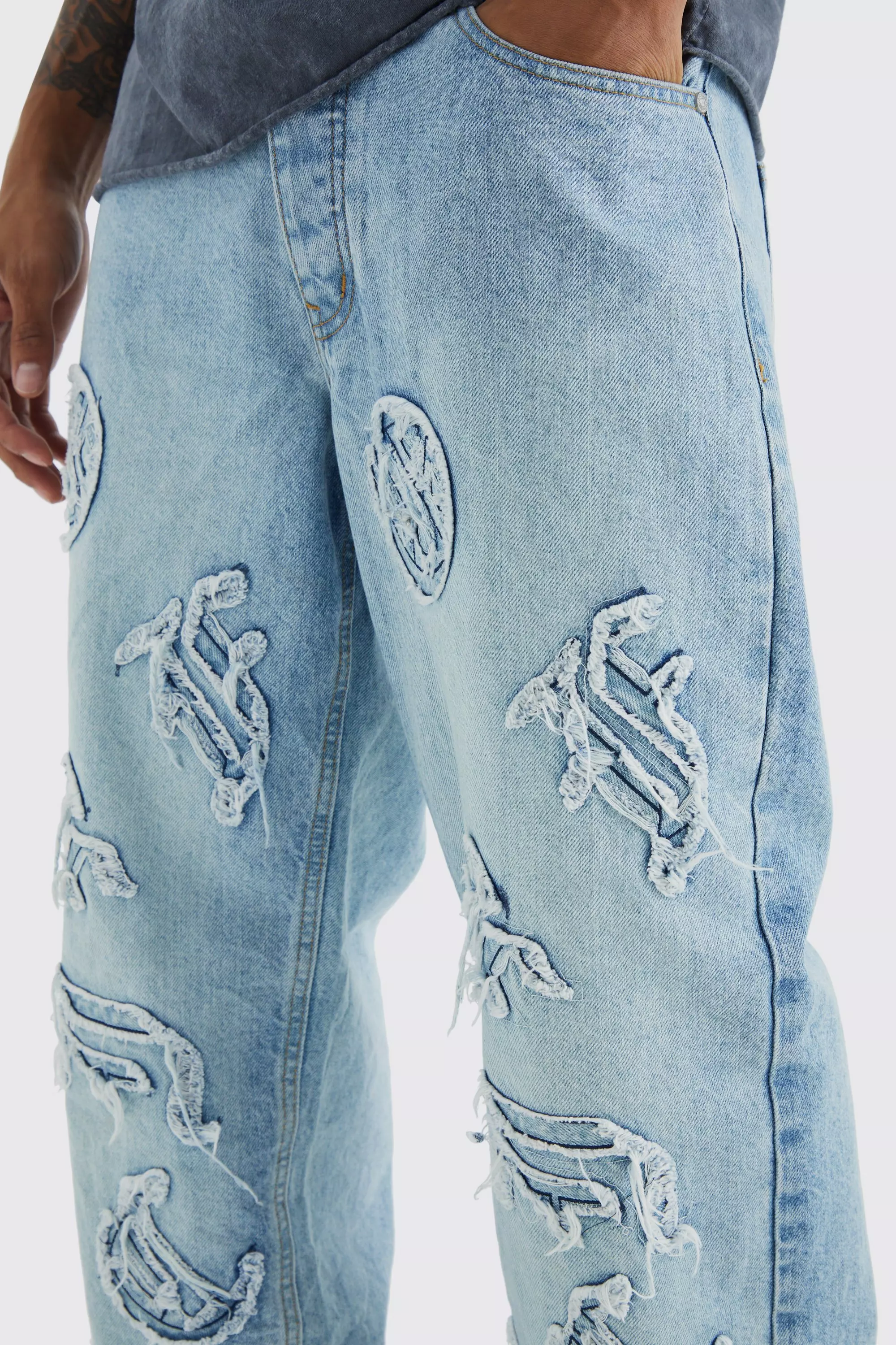 UncleDonJm Ruched Baggy Jeans, Design Raw Edge, Jeans lavado bordado -  AliExpress