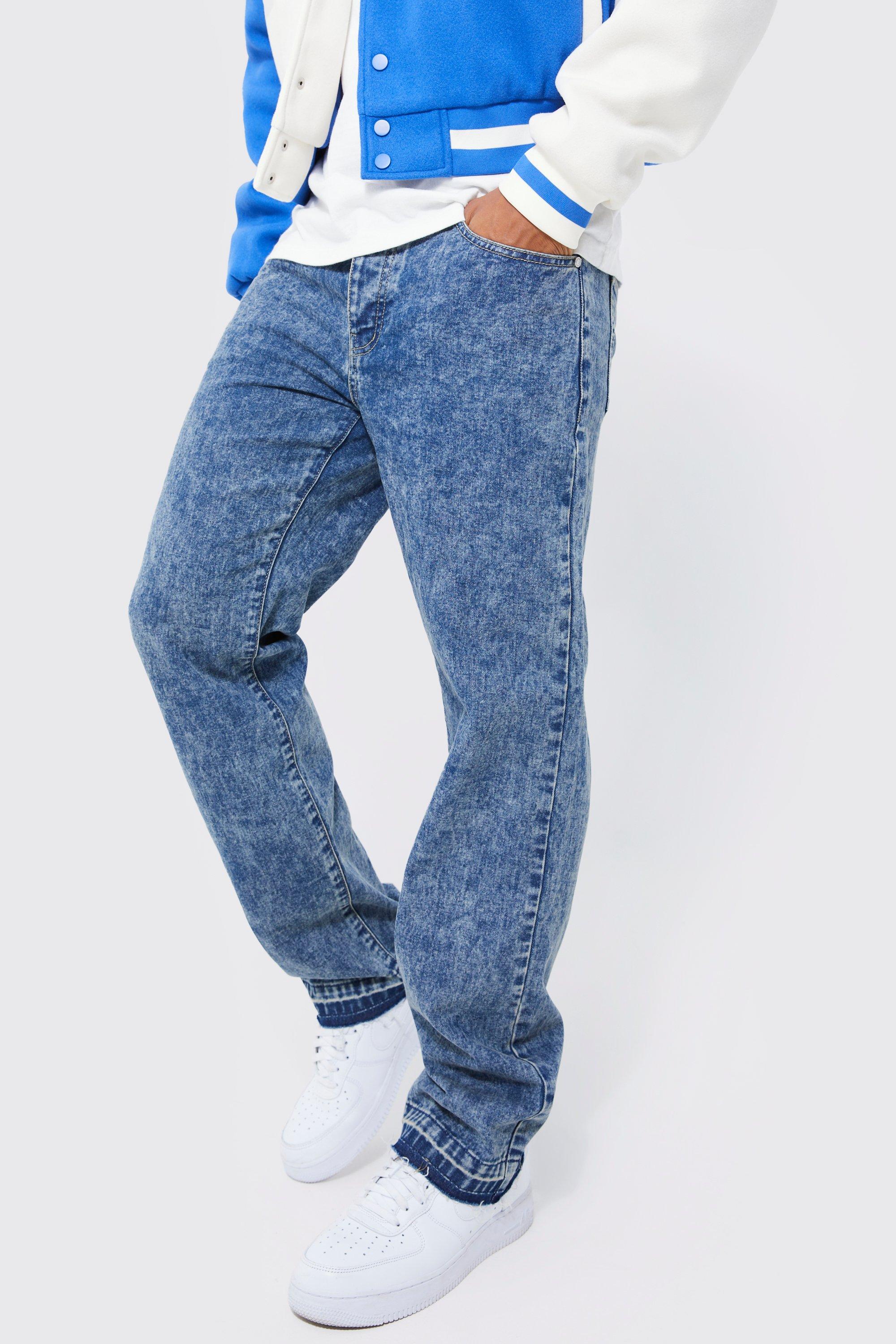 Mens Blue Relaxed Fit Acid Wash Jeans, Blue