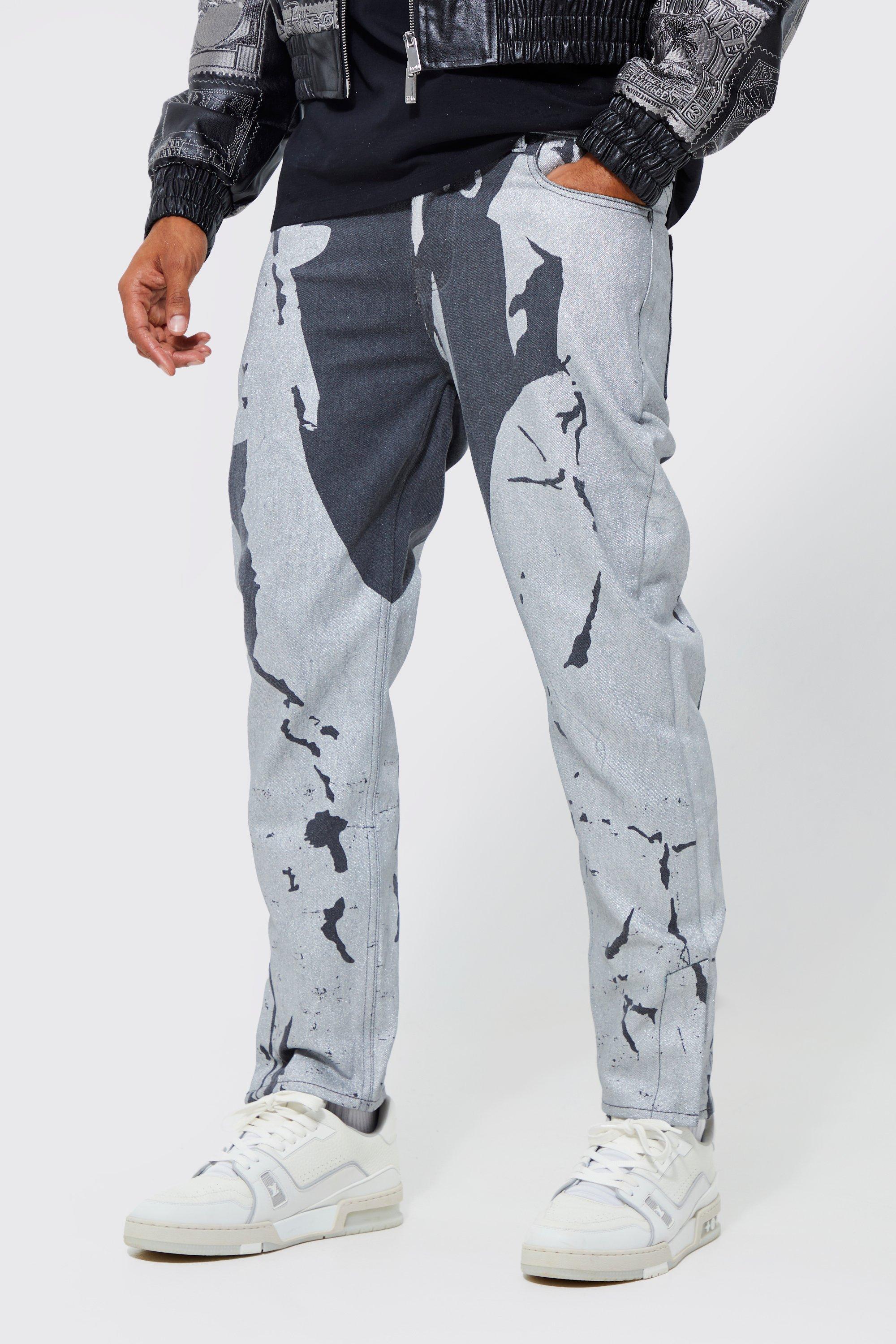 Boohoo Toelopende Metallic Jeans Met Zoom Rits, Silver