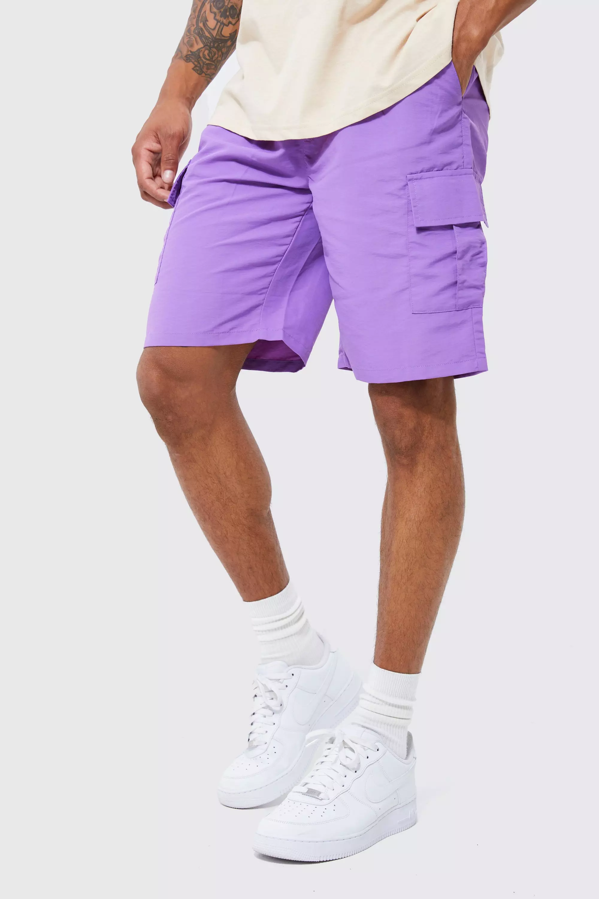 purple cargo shorts
