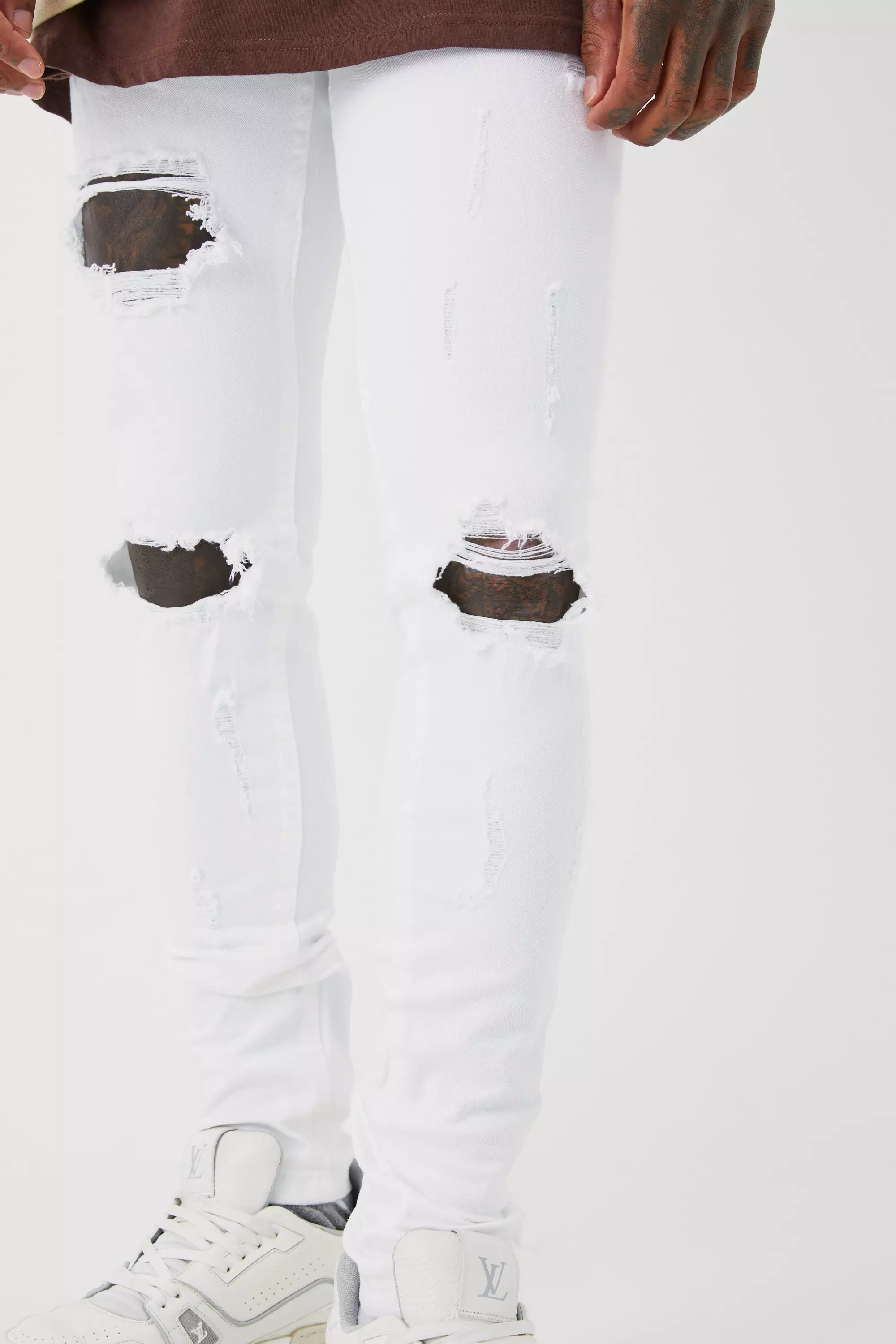 White super hot sale skinny ripped jeans