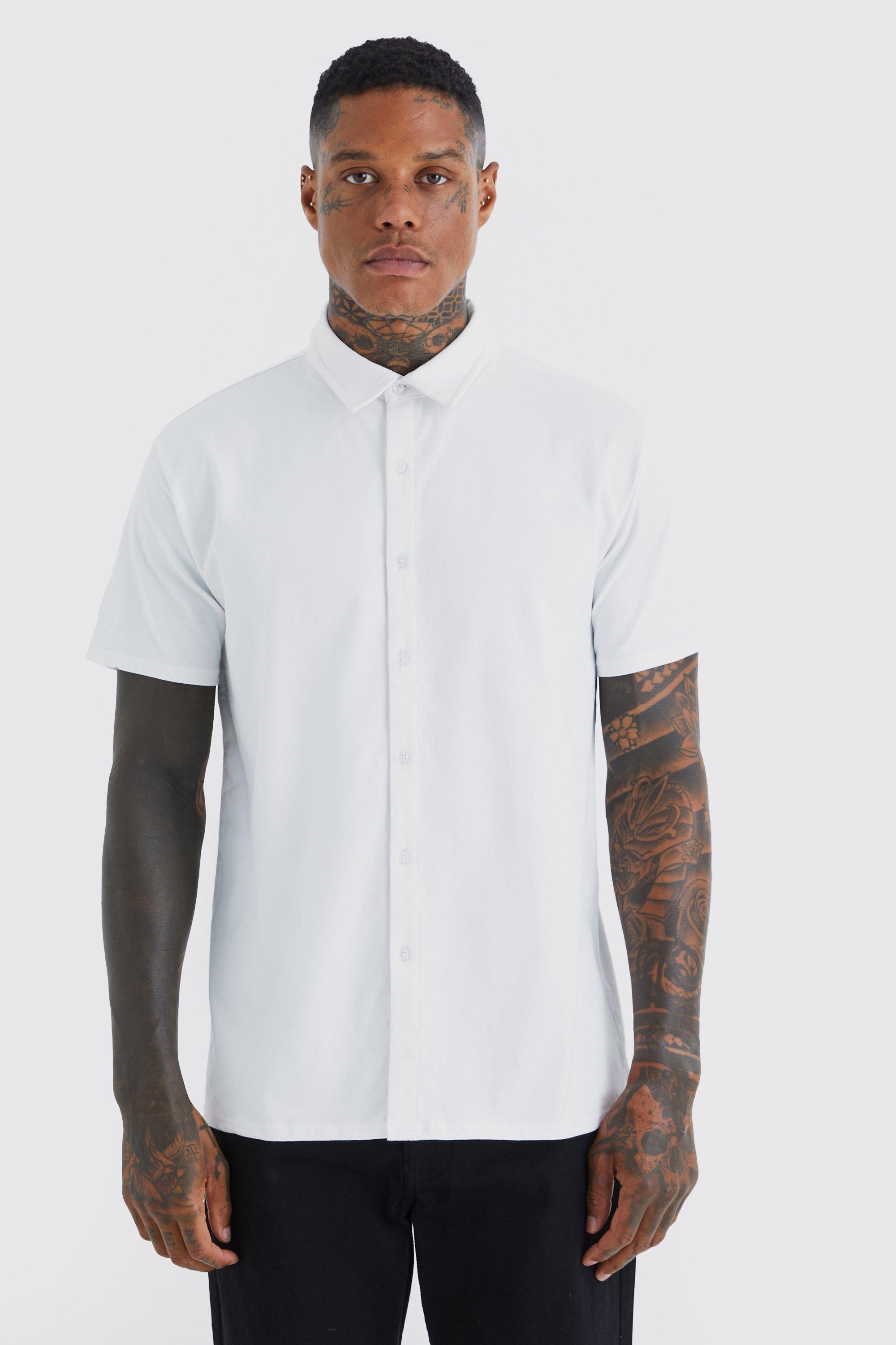 Image of Camicia Regular Fit a maniche corte in jersey, Bianco