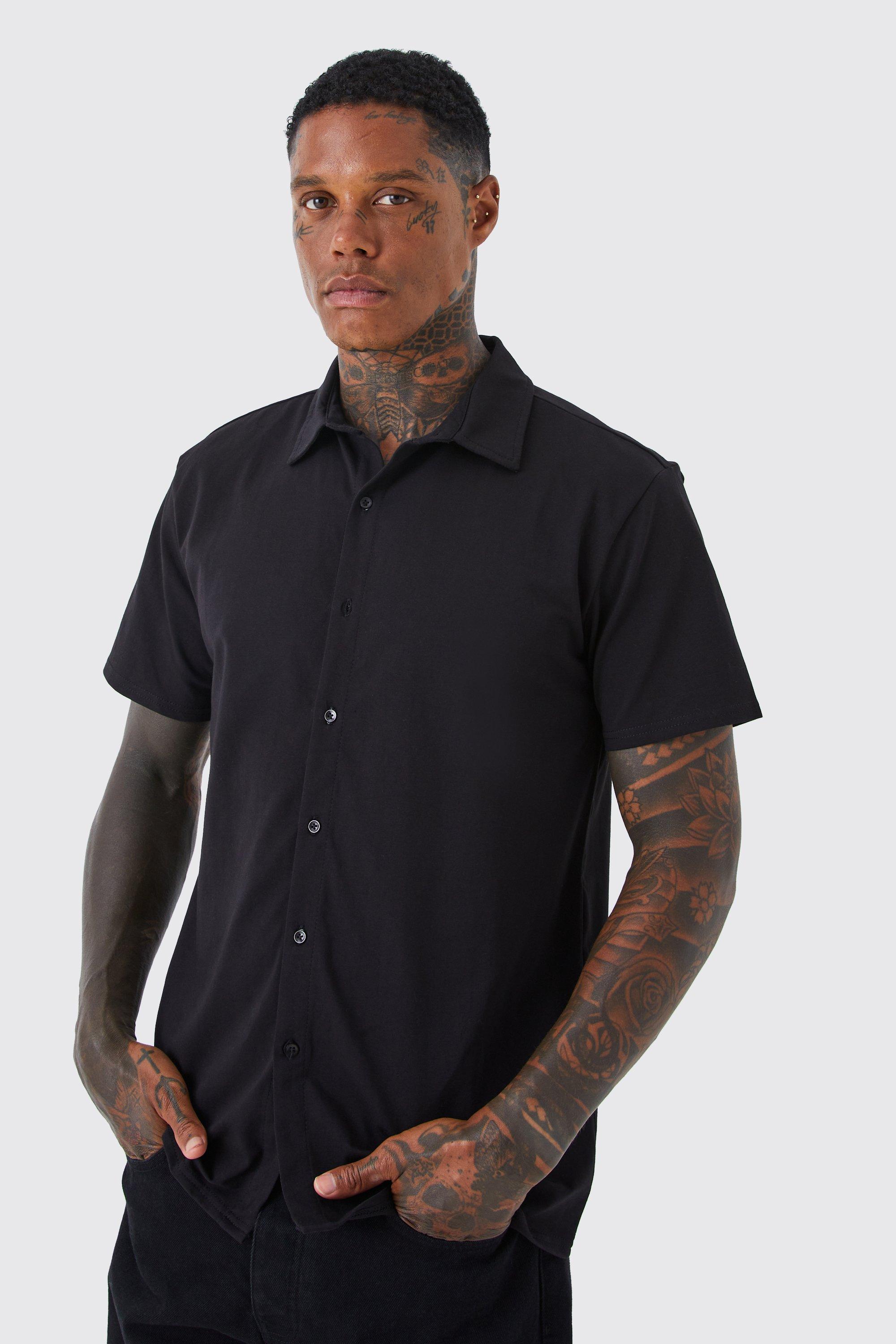 Mens Black Short Sleeve Regular Jersey Shirt, Black