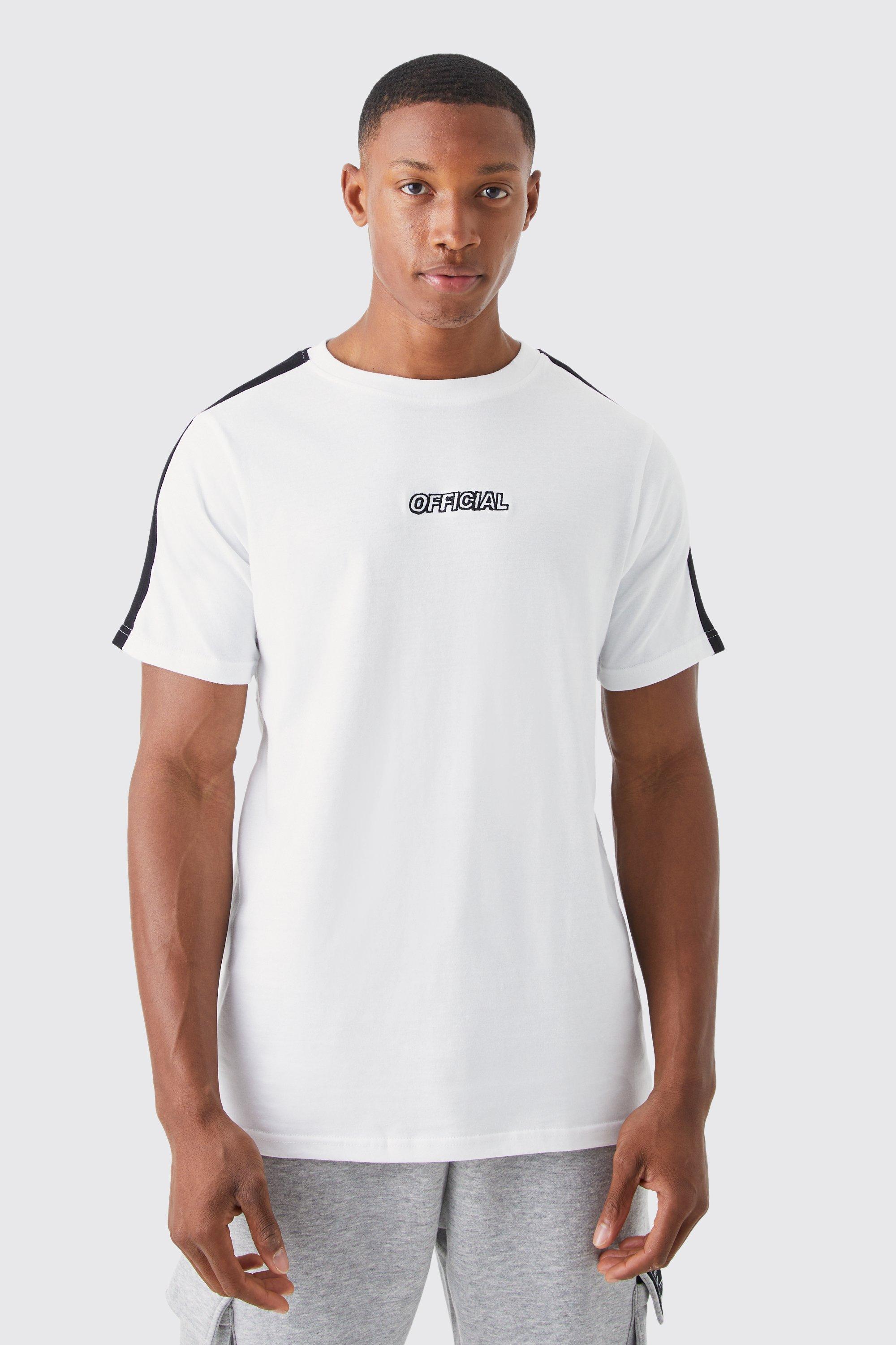 Mens White Official Print T-shirt With Tape Detail, White