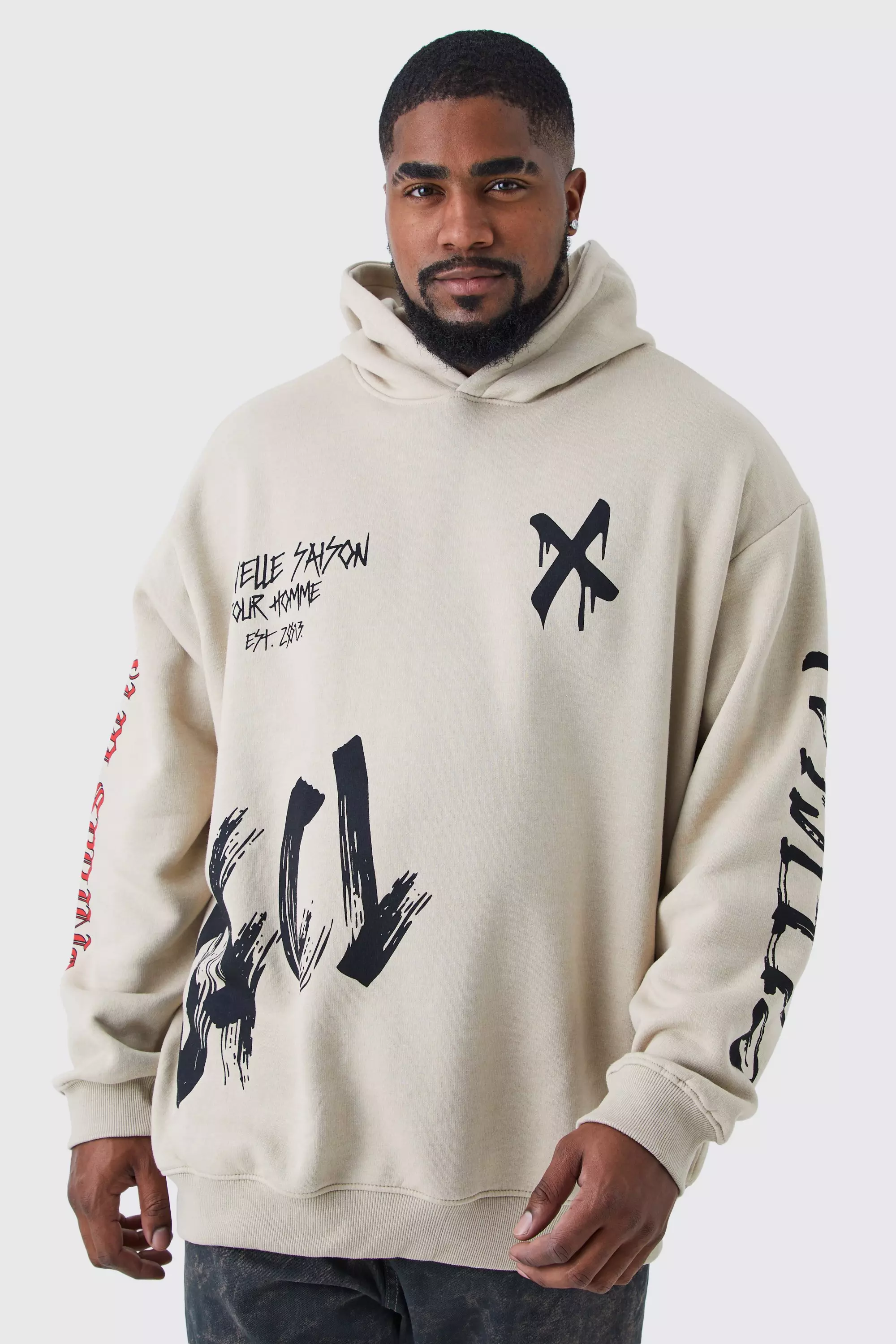 Plus Loose Fit Graffiti Hoodie