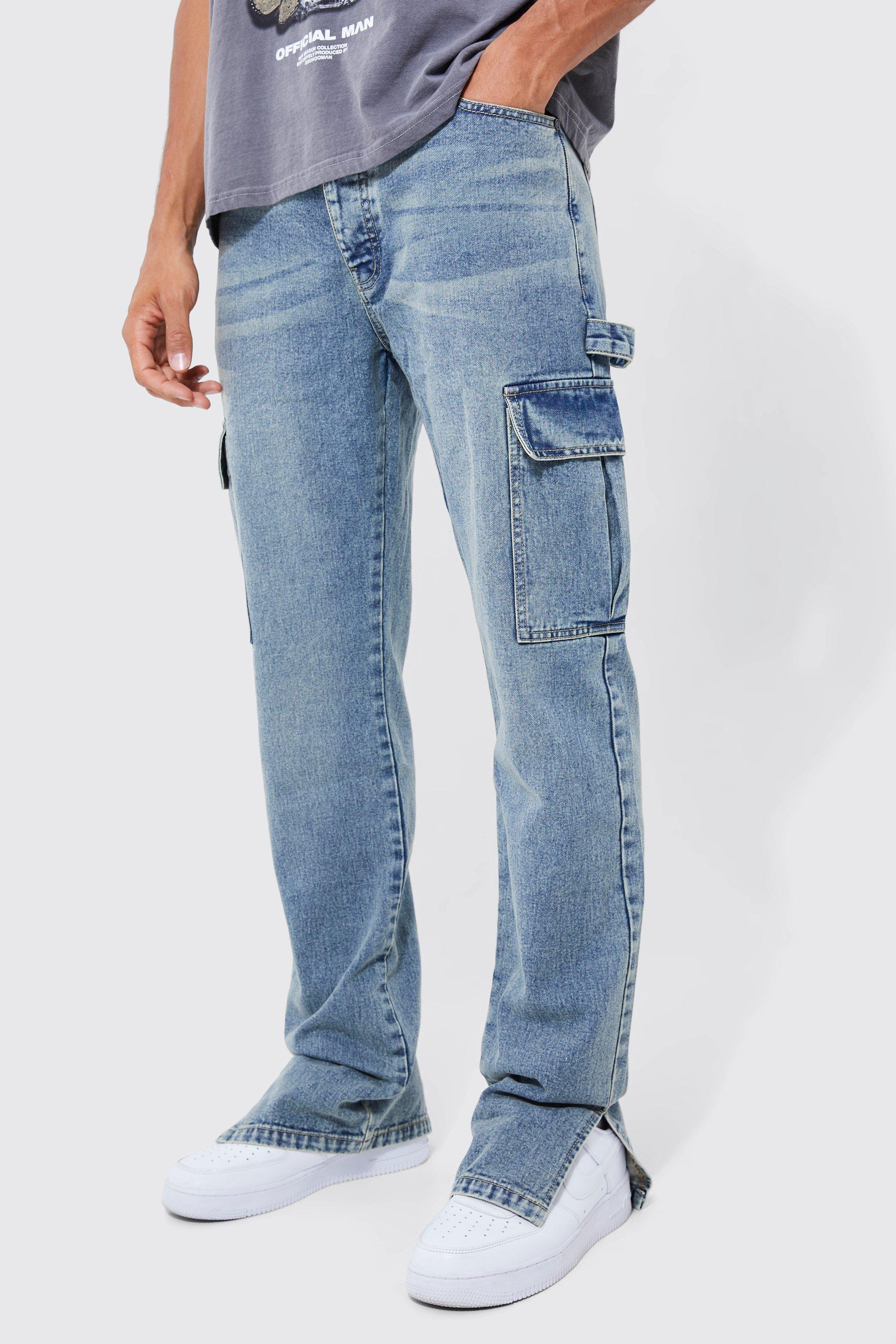 Boohoo Tall Cargo Jeans Met Rechte Pijpen En Split, Antique Blue