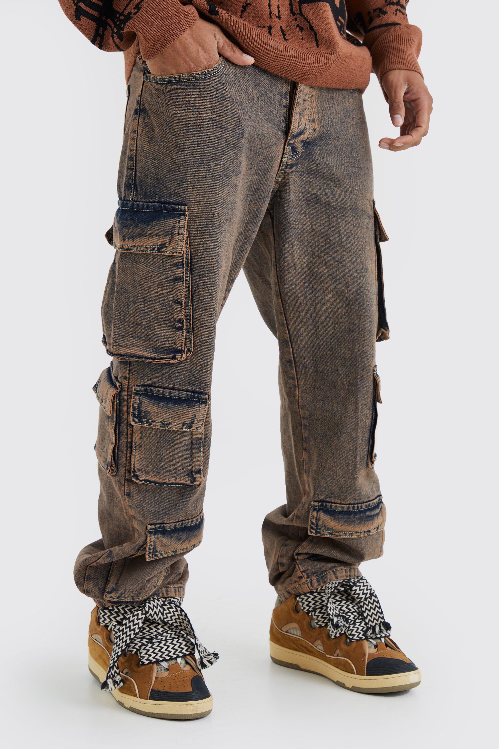 Image of Jeans Cargo extra comodi in lavaggio acido, Grigio