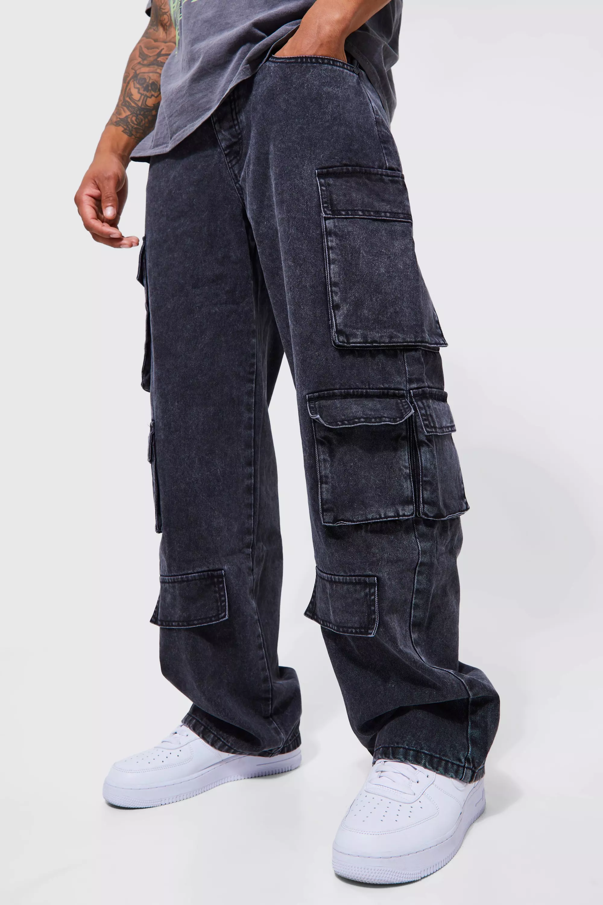 layered-detail flared cargo trousers