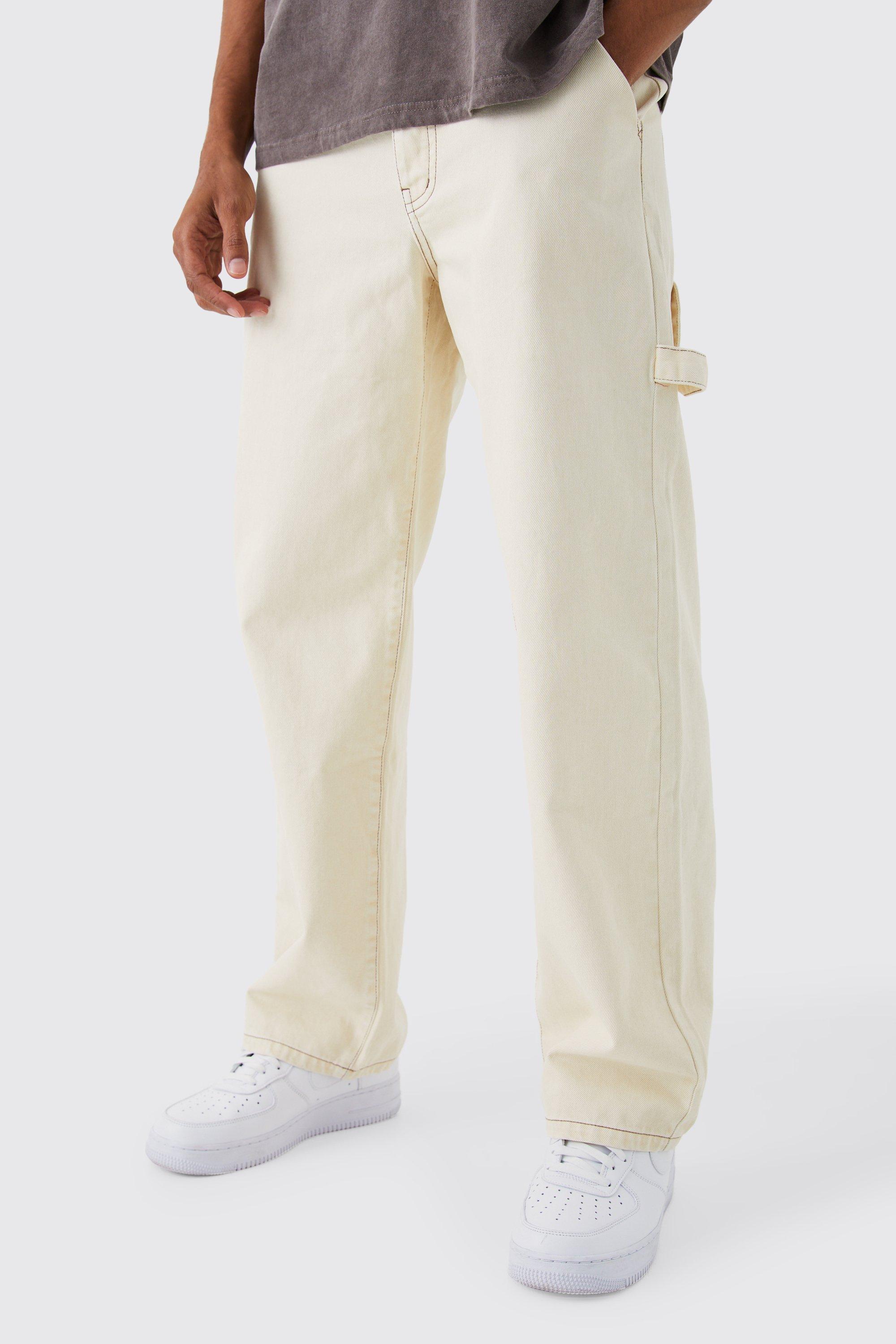 Image of Jeans extra comodi stile Carpenter con cuciture a contrasto, Cream