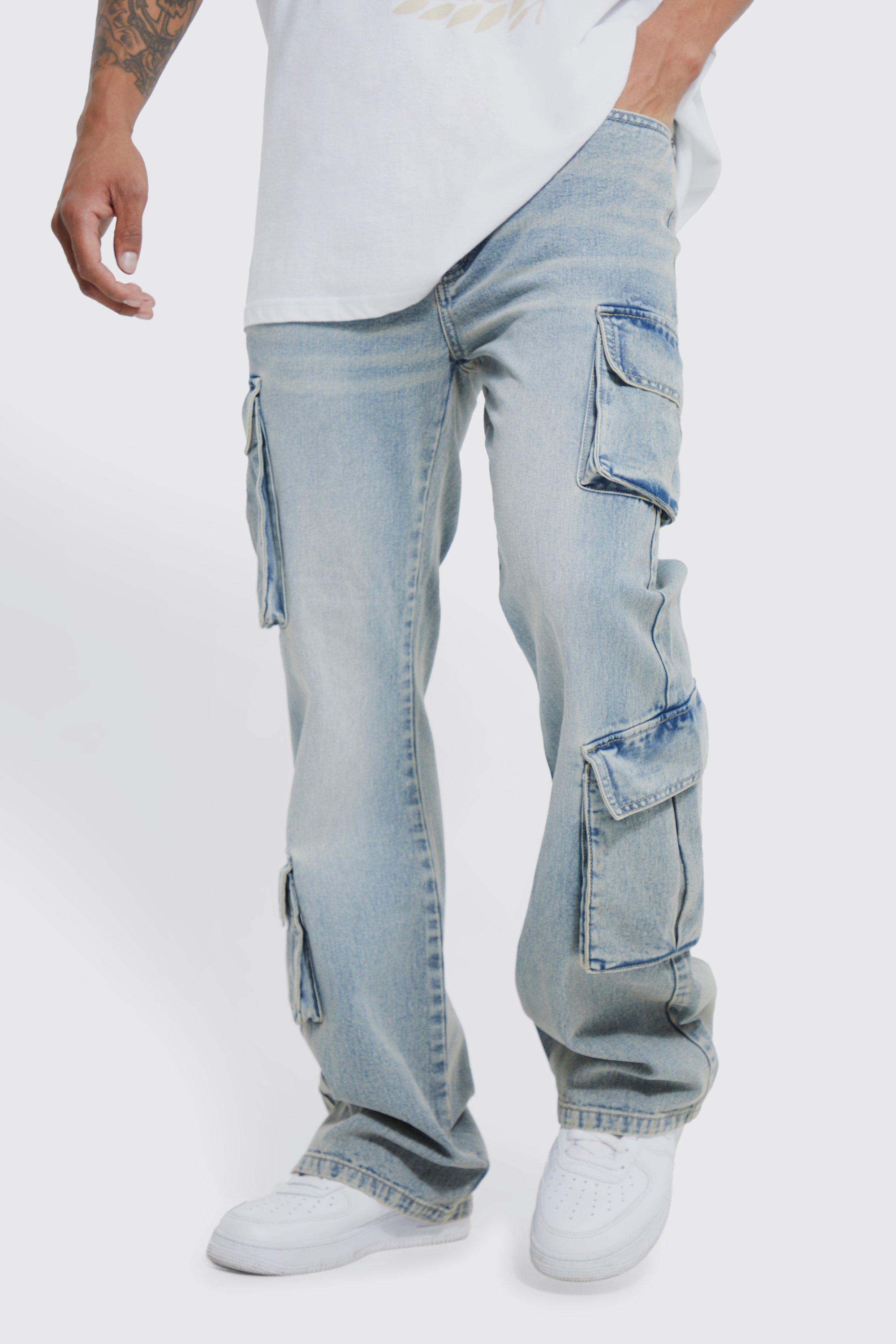 Mens Blue Baggy Fit Cargo Jeans, Blue