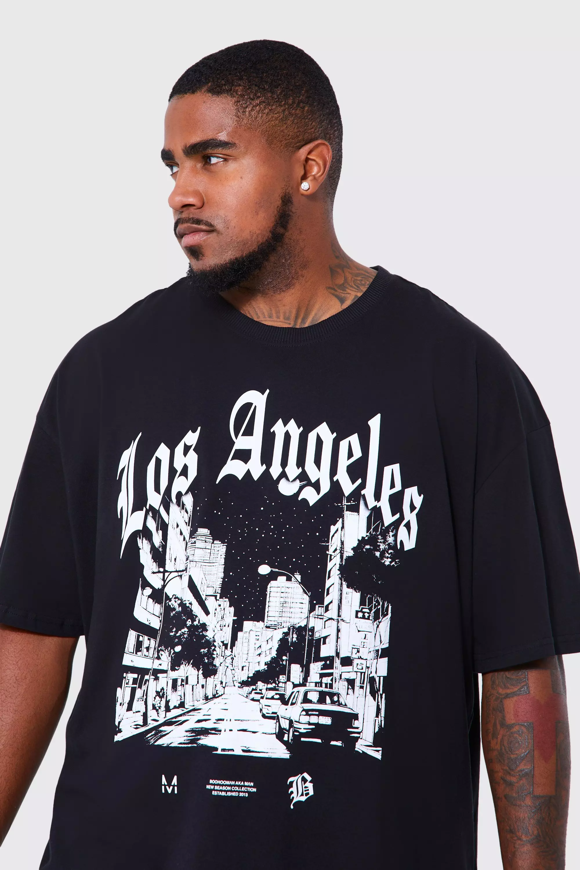 boohoo Mens Plus Oversized Los Angeles Graphic T-Shirt - Black XXXL