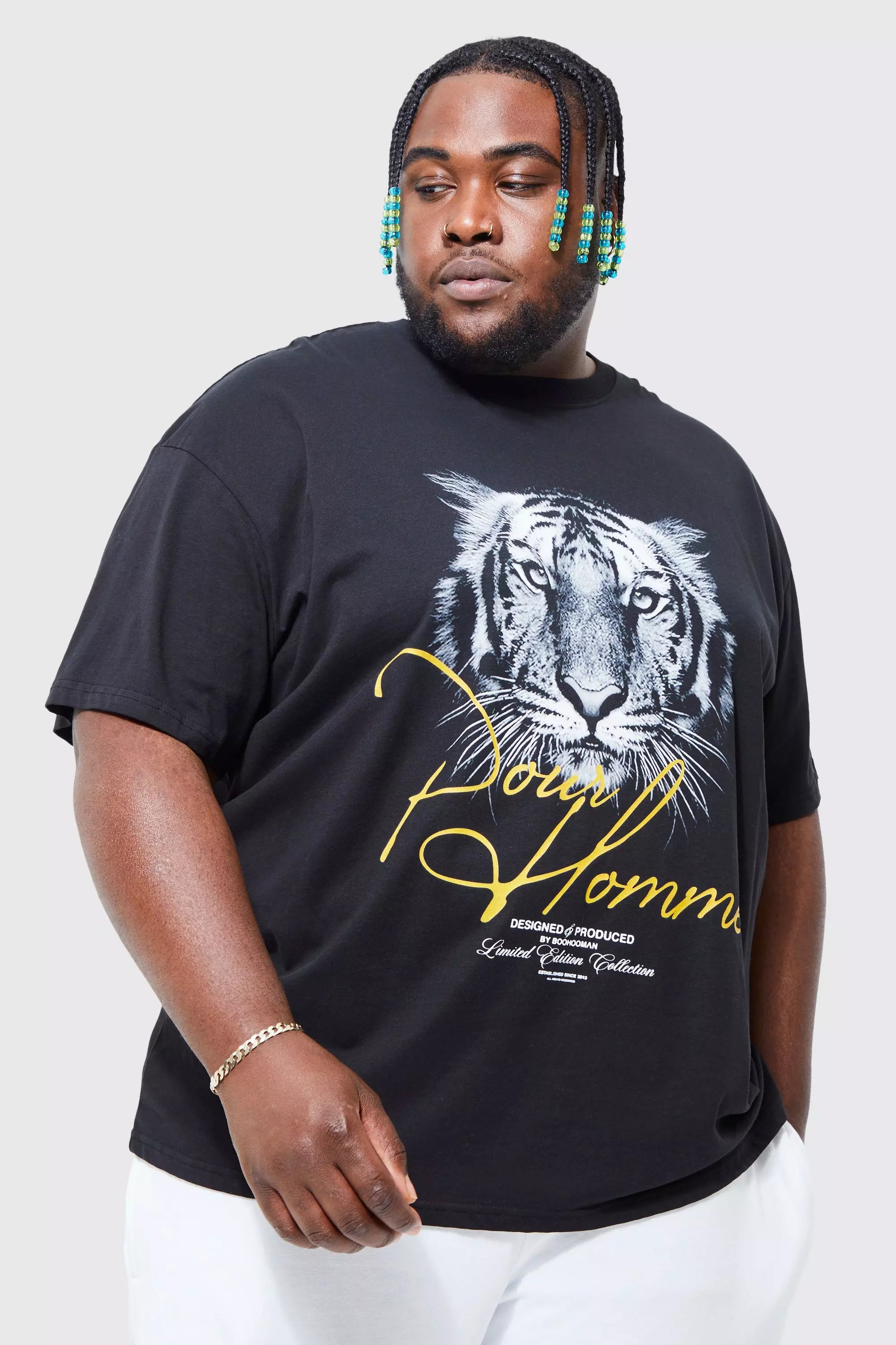 Grande taille T shirt oversize imprim tigre boohooMAN FR