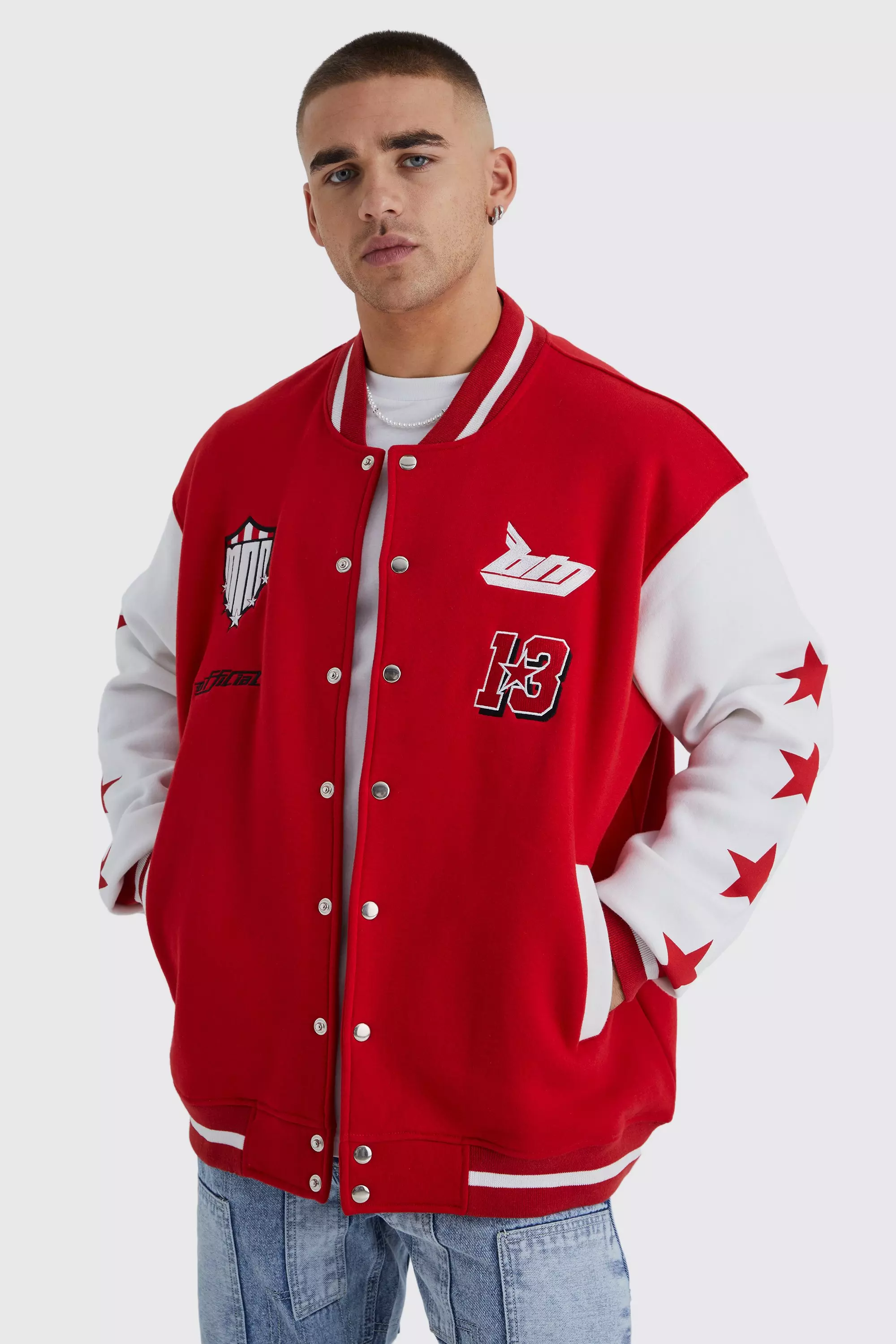 Oversized Varsity Bomber Jacket boohooMAN USA