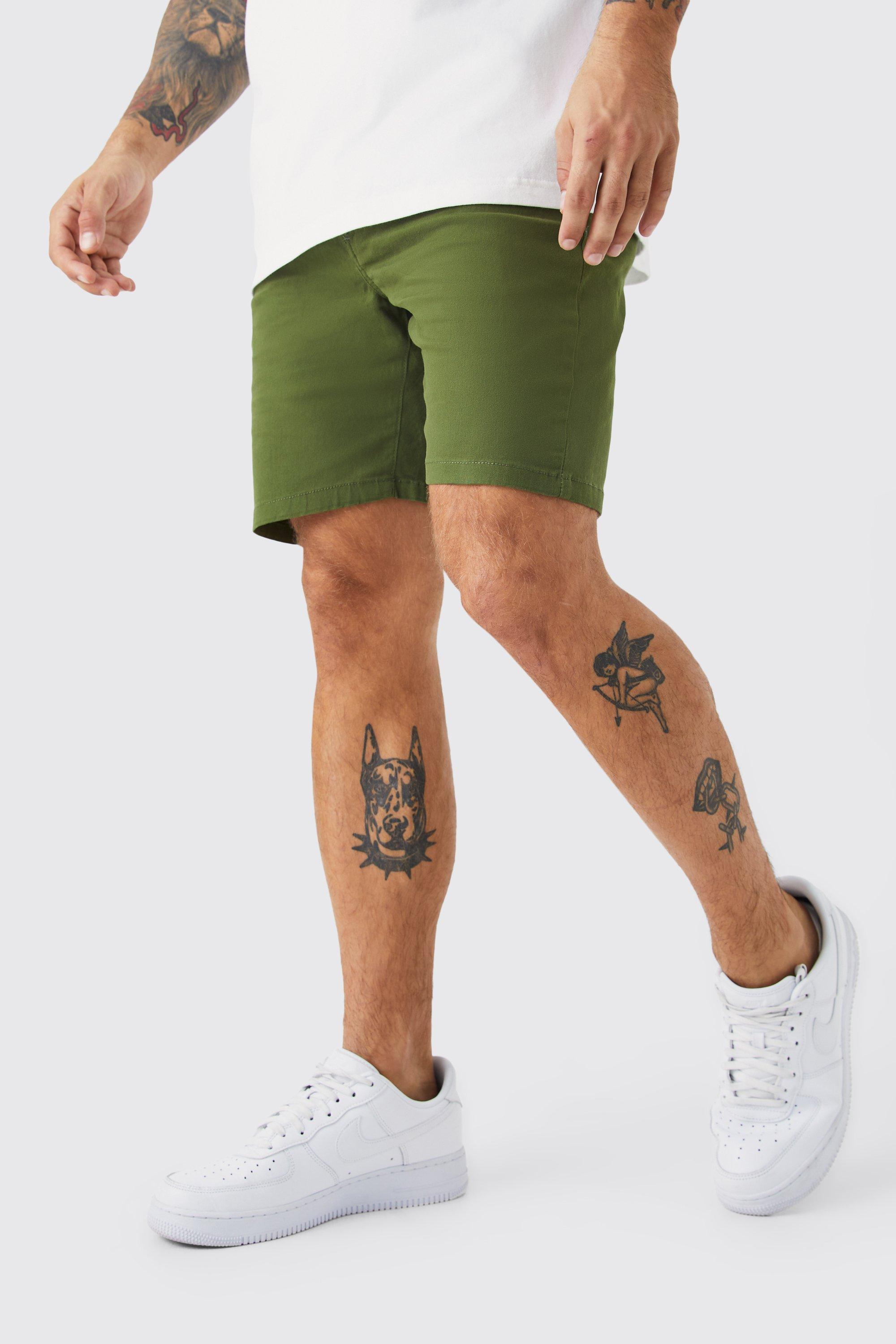 Image of Pantaloncini Chino Stretch Skinny Fit con vita fissa, Verde
