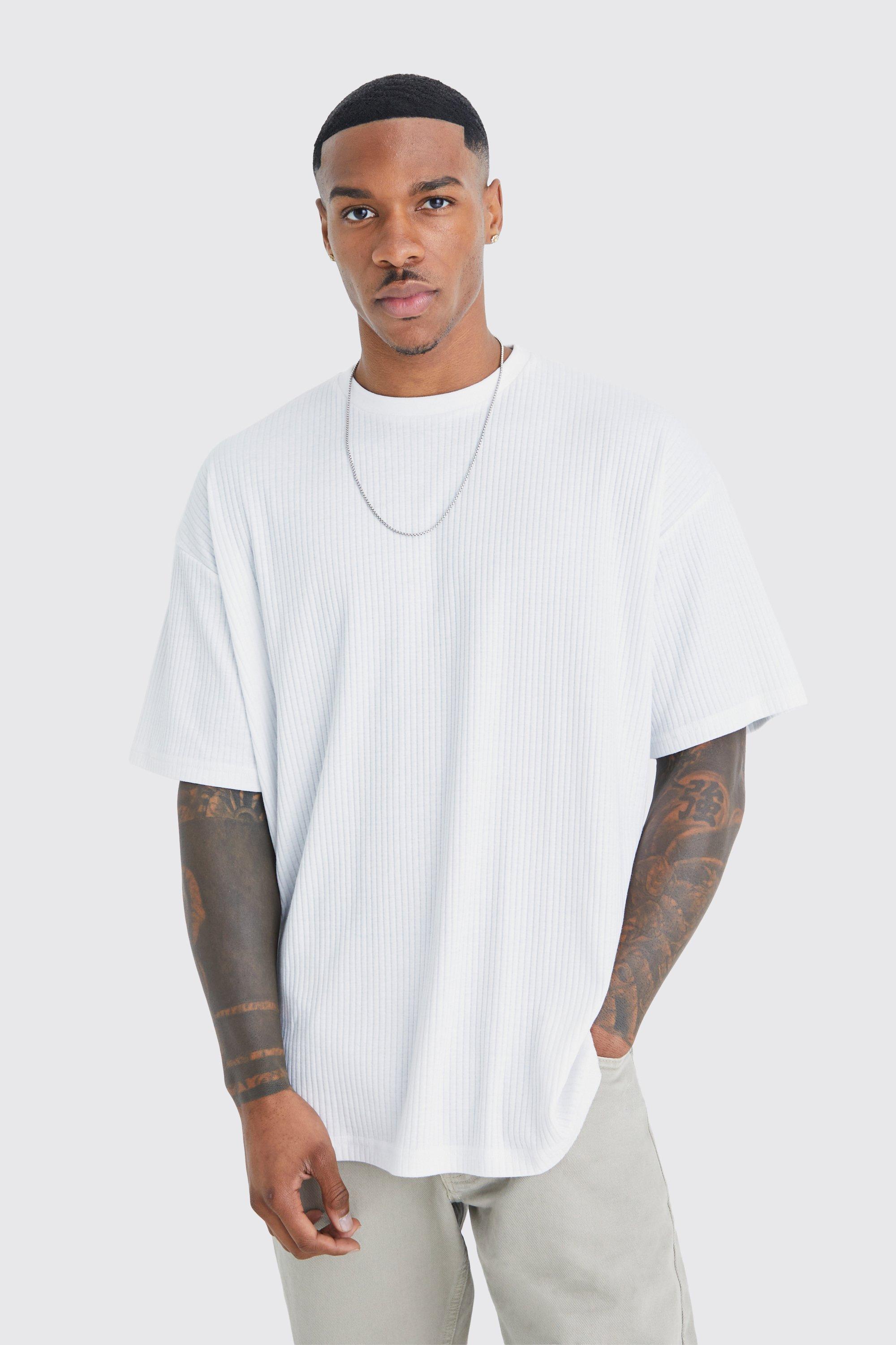 Men's Oversized Ribbed T-Shirt - White - S, White