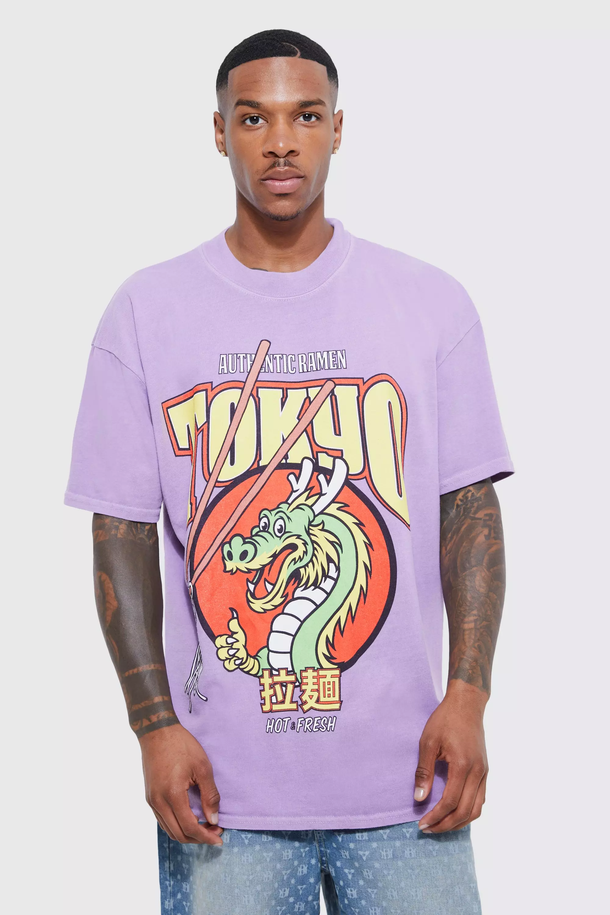 Oversized Overdyed Dragon Noodles T shirt boohooMAN USA