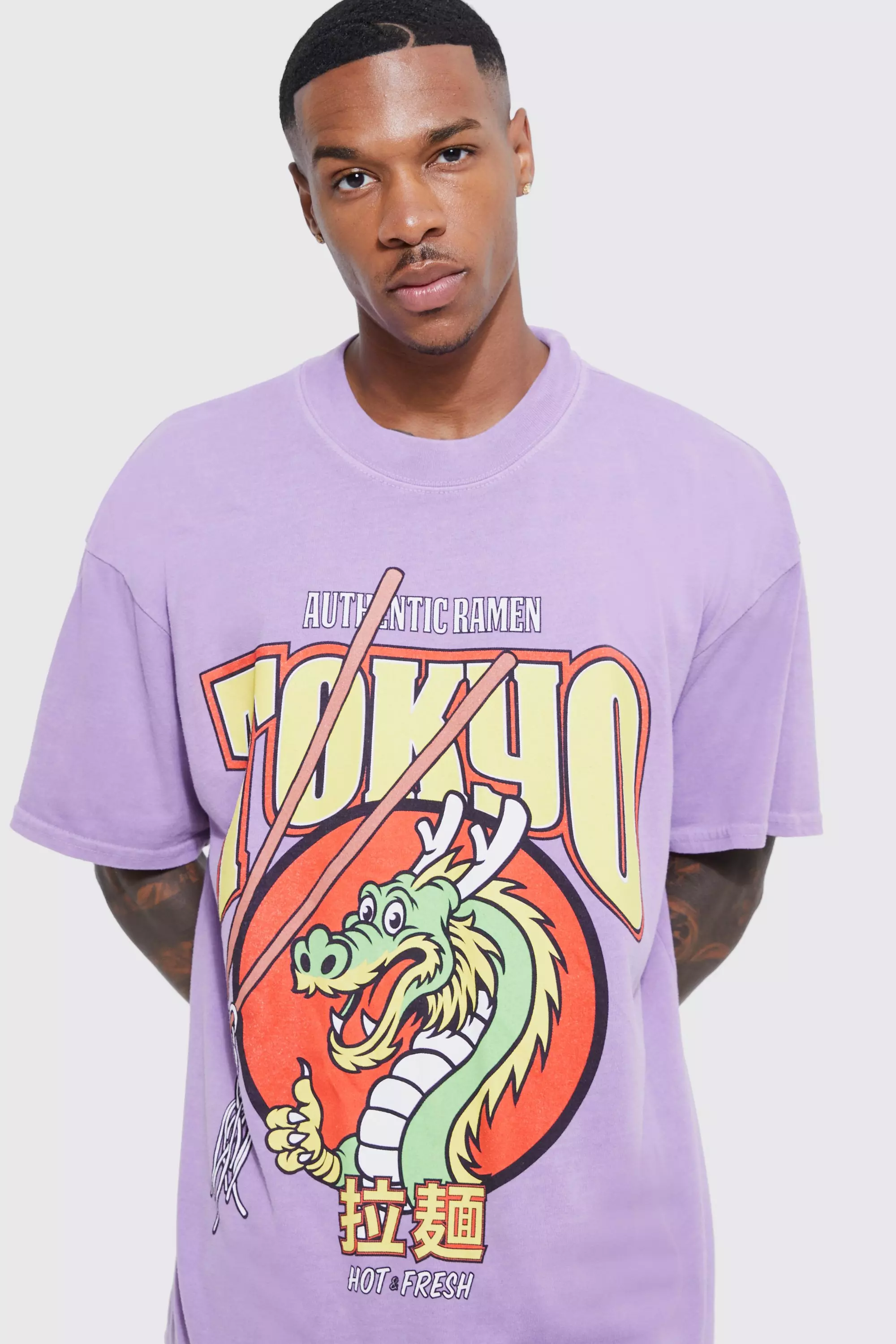 Oversized Overdyed Dragon Noodles T shirt boohooMAN USA