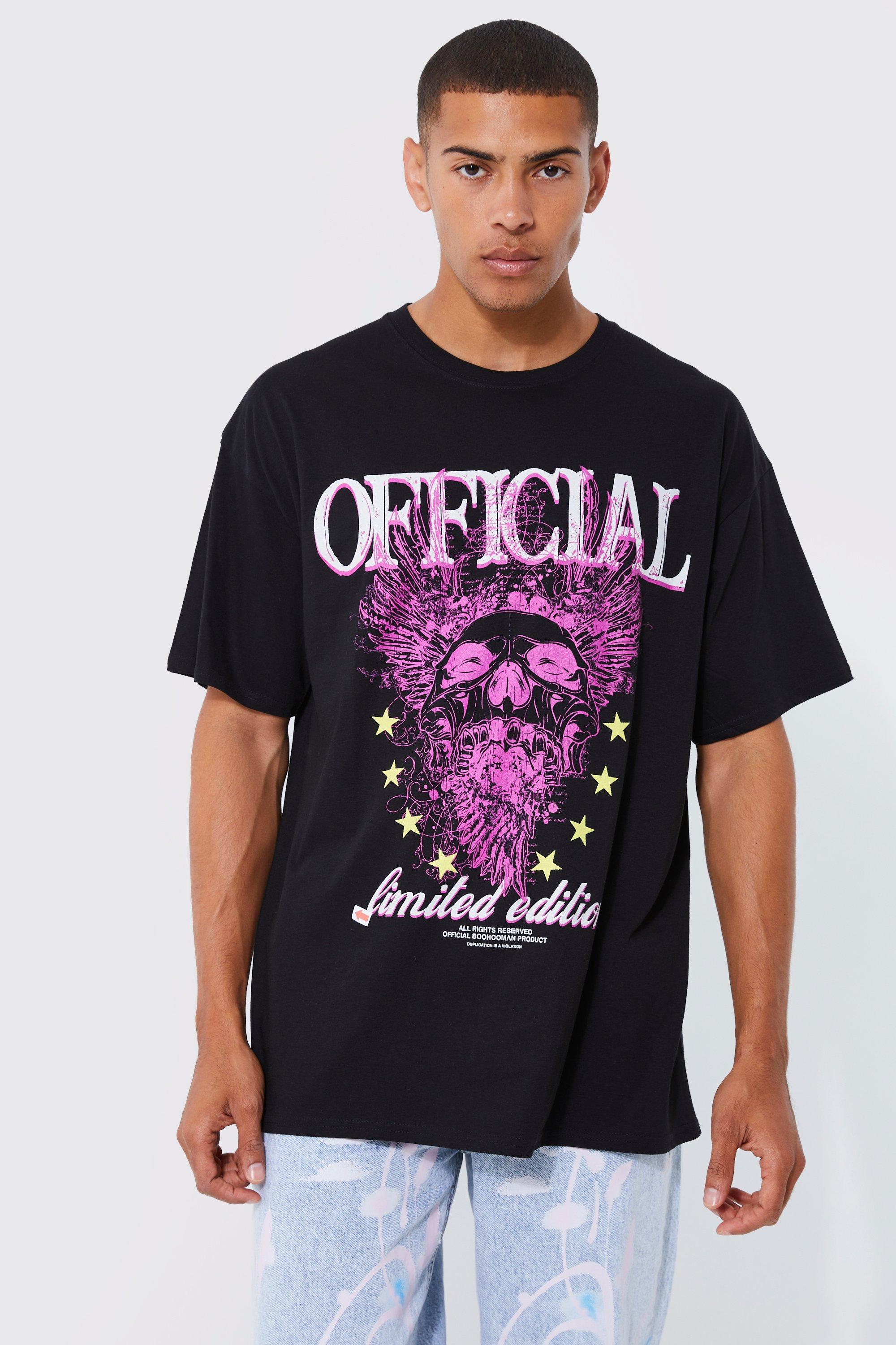 Mens Black Oversized Official Skull Graphic T-shirt, Black