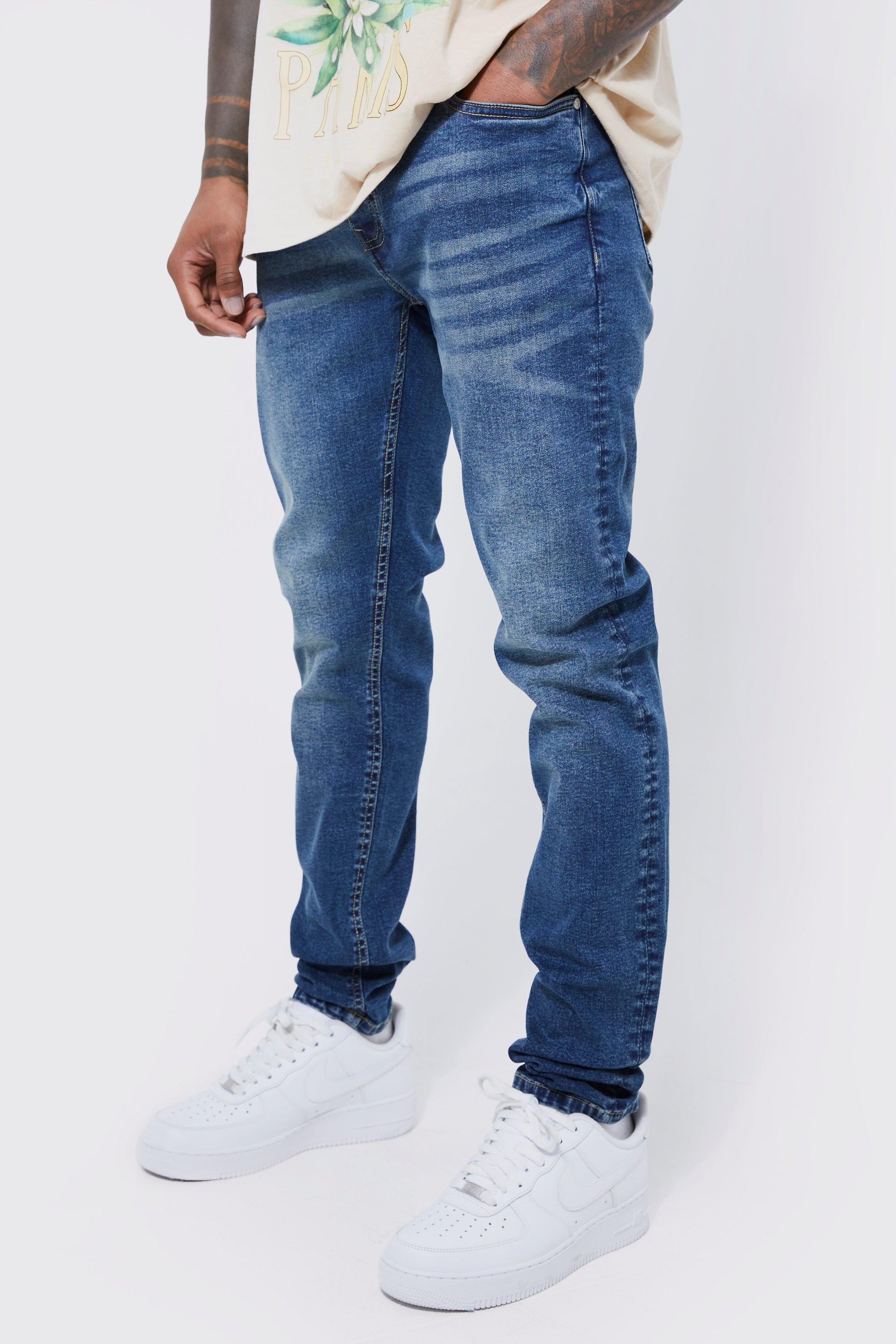 Mens Blue Skinny Stretch Stacked Jeans, Blue