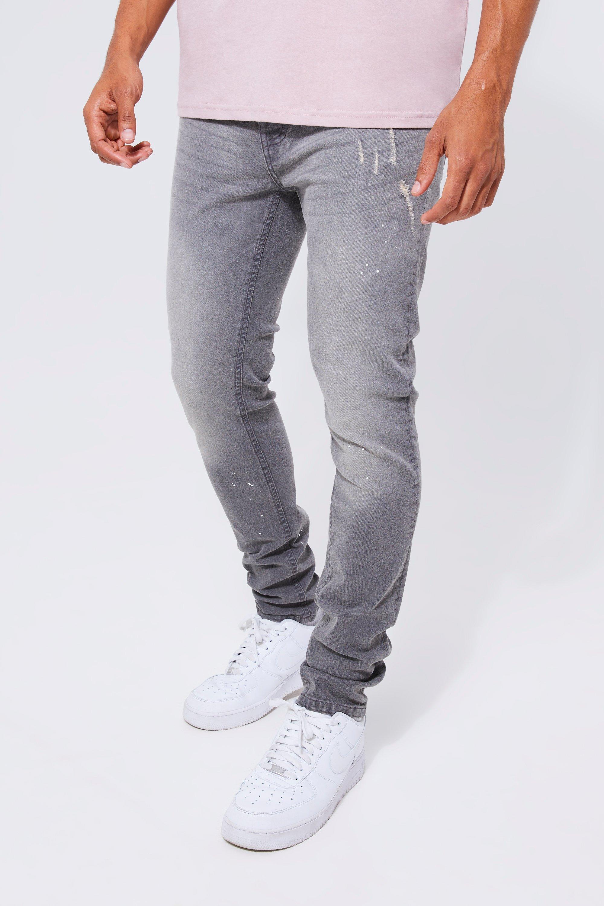 Image of Jeans Skinny Fit in Stretch con pieghe sul fondo e tinte colorate, Grigio
