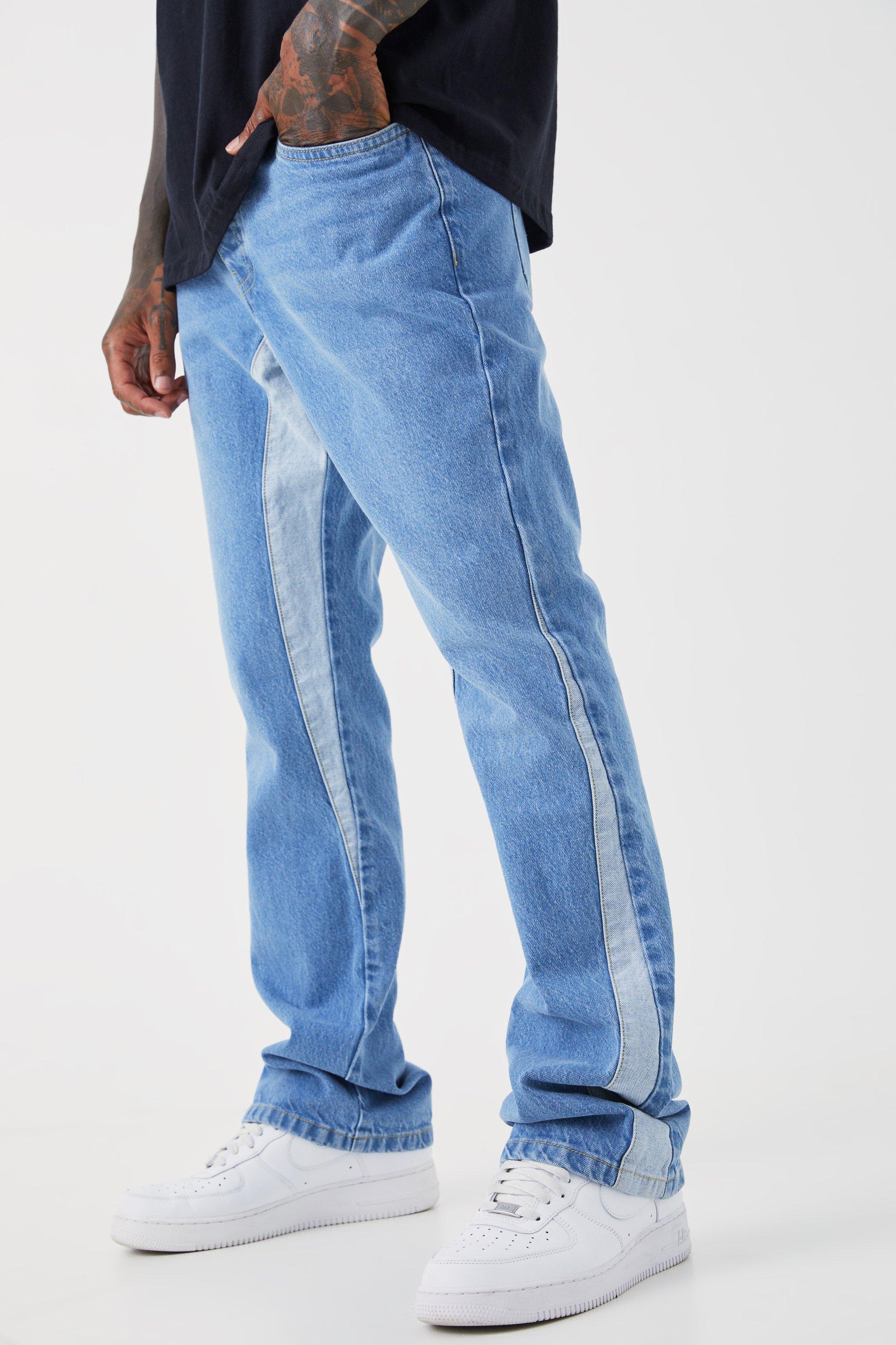Mens Blue Slim Flare Panel Jeans, Blue