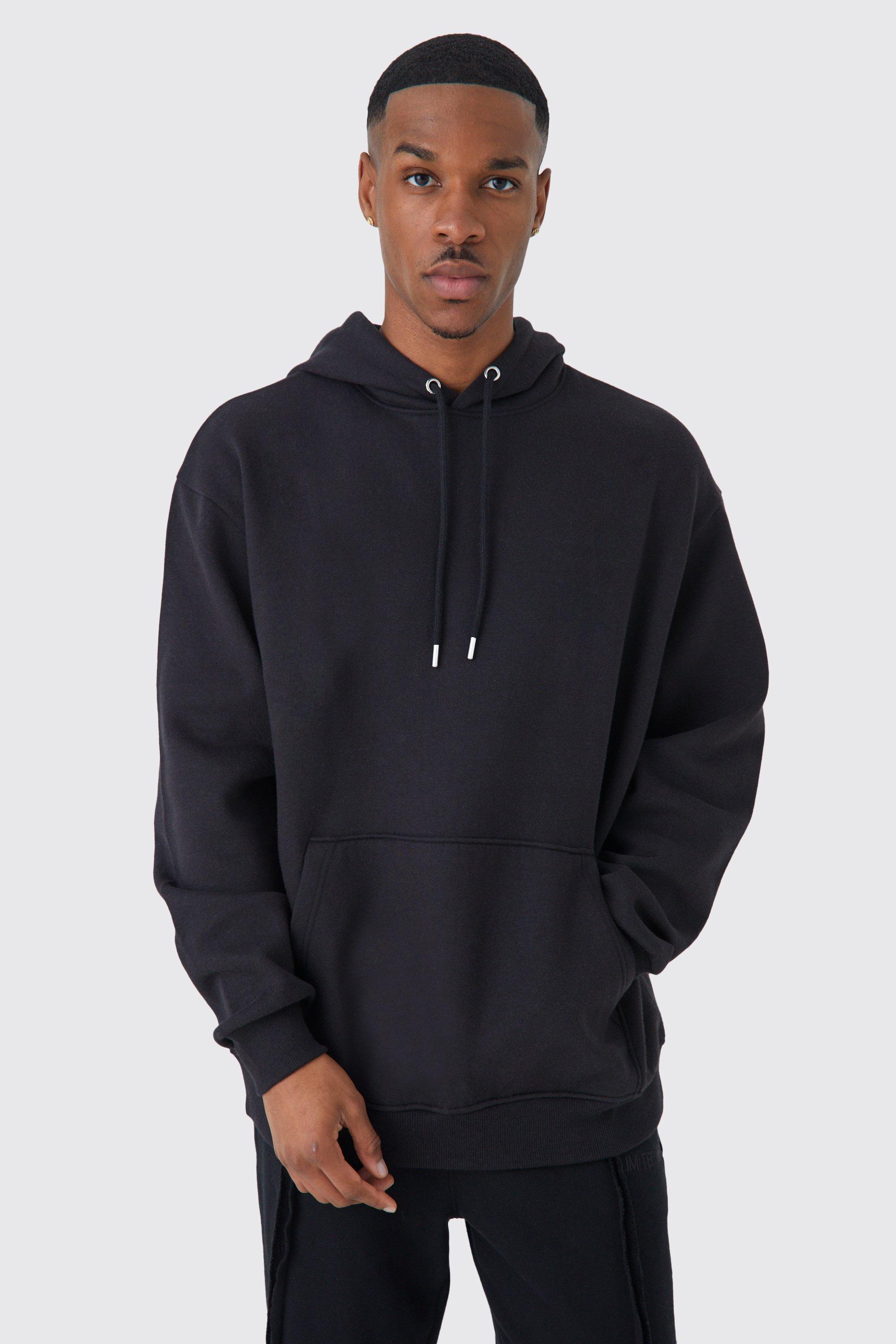 Mens Black Basic Oversized Over The Head Hoodie, Black