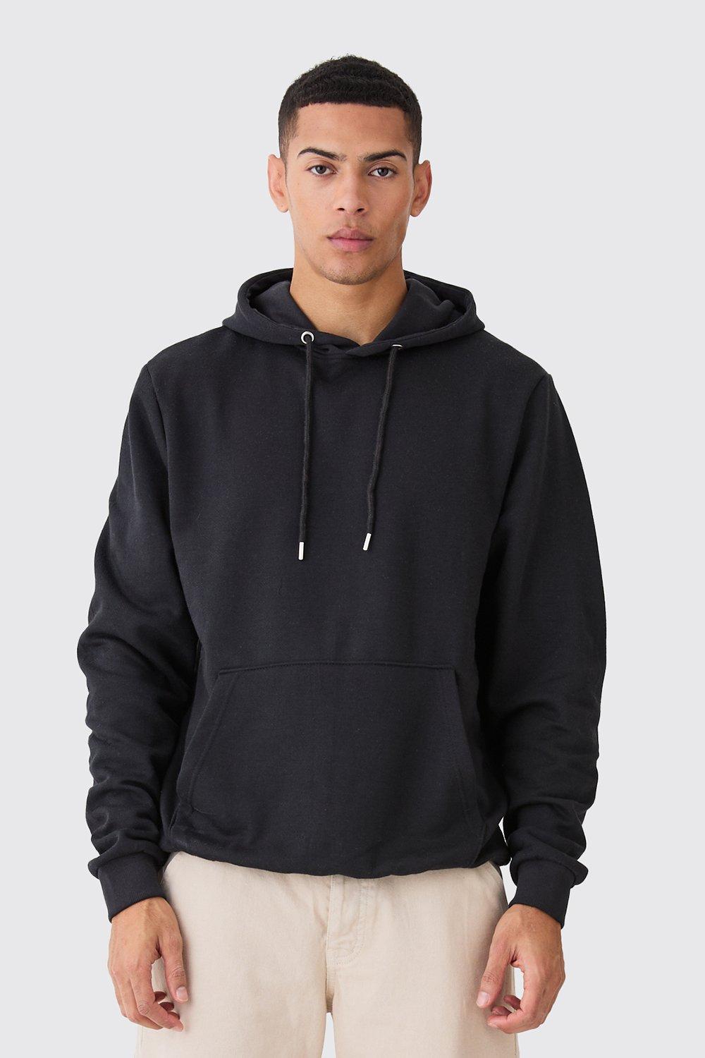 Mens Black Basic Oversized Boxy Hoodie, Black