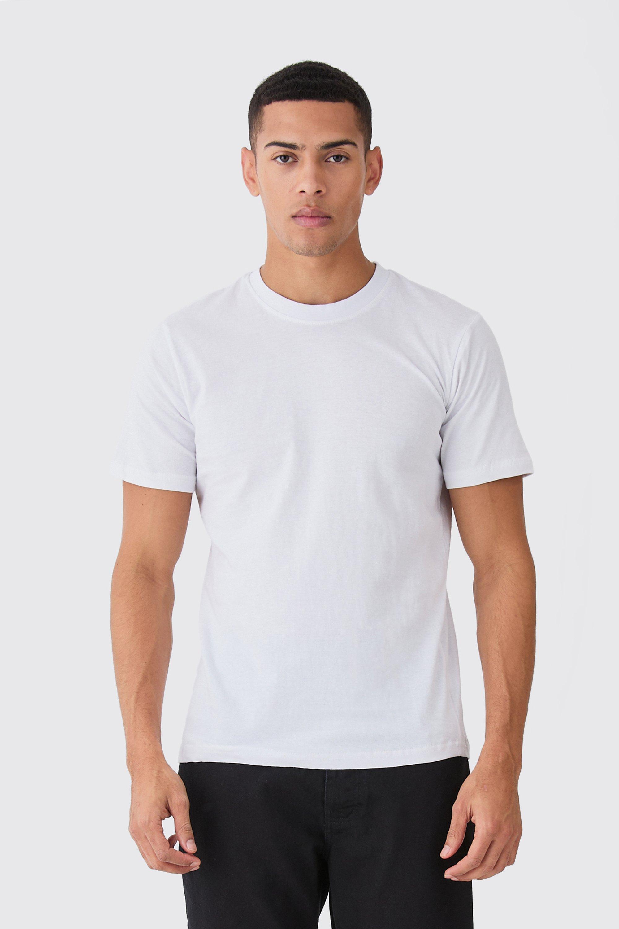 Mens White Basic Slim Fit Crew Neck T-shirt, White