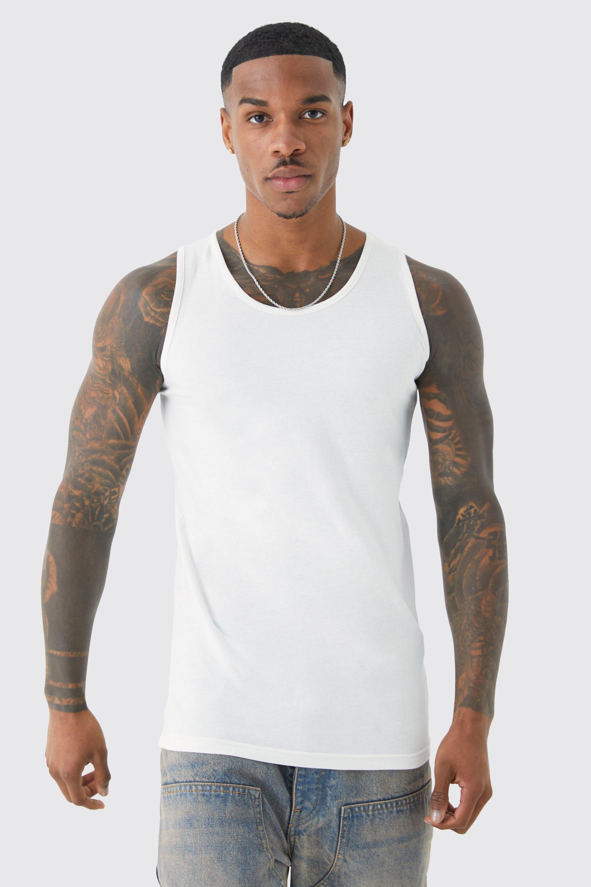 Mens White Basic Muscle Fit Vest, White