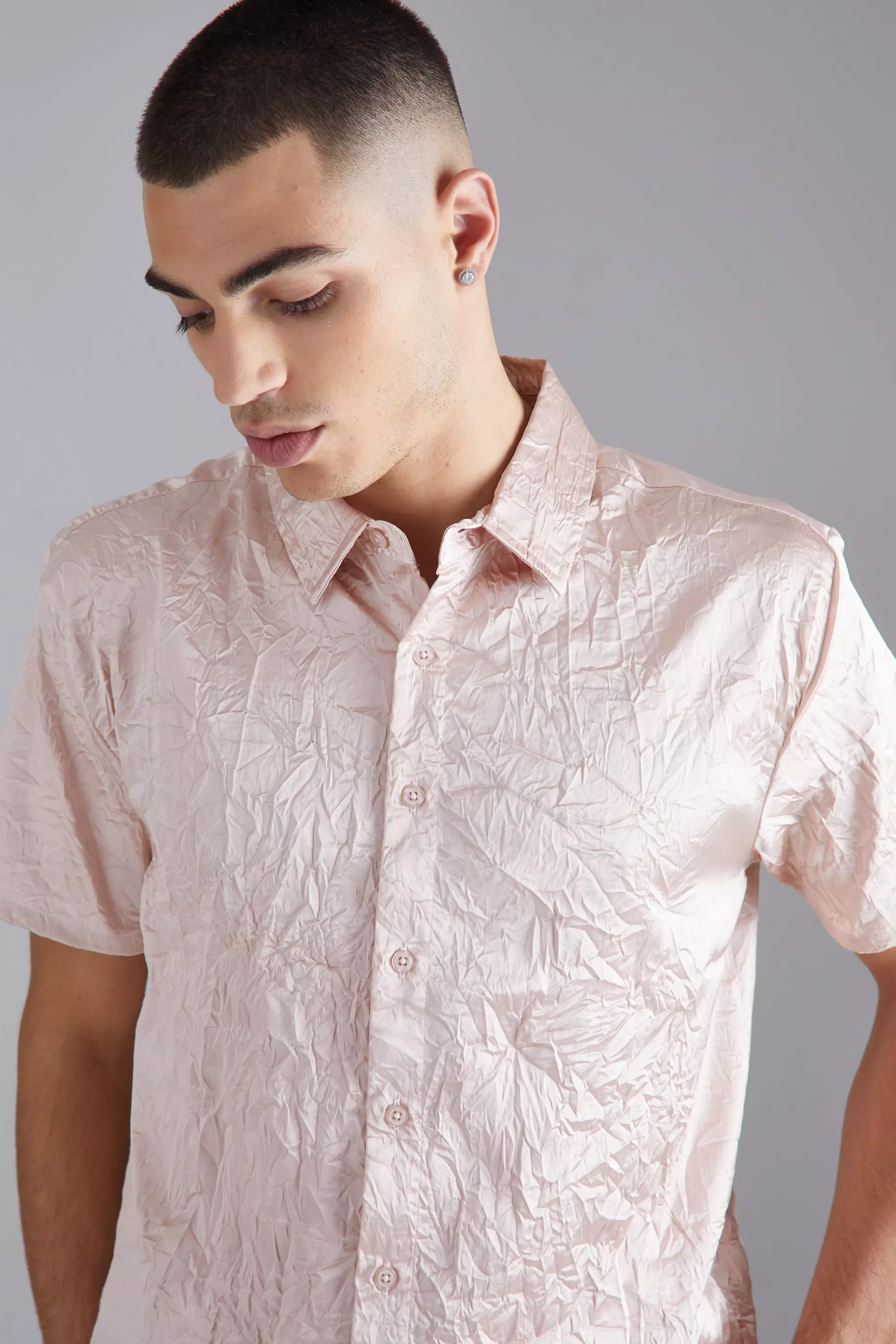 Mens satin short hot sale sleeve shirts