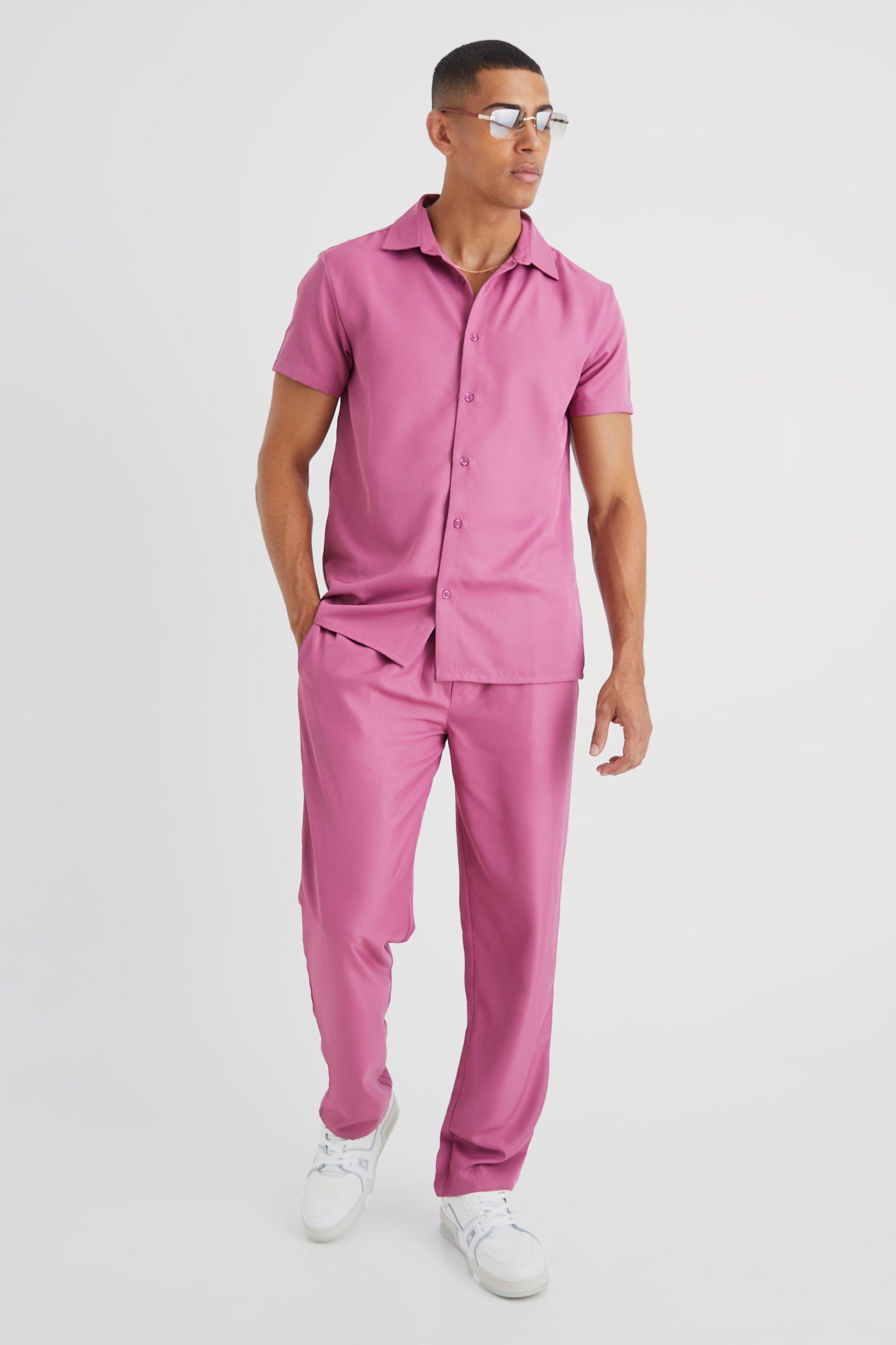Mens Purple Short Sleeve Soft Twill Smart Shirt & Trouser, Purple