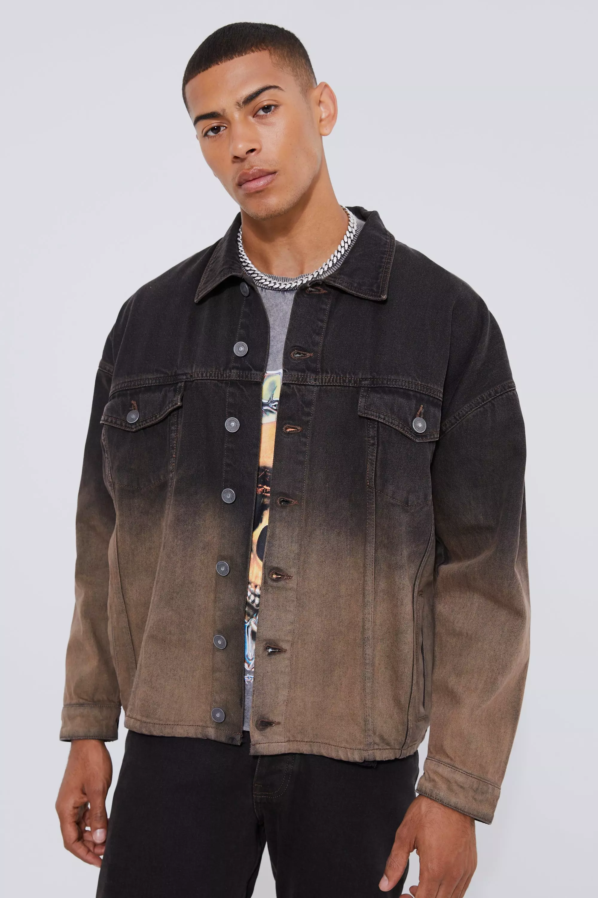 Oversized Ombre Jean Jackets | boohooMAN USA