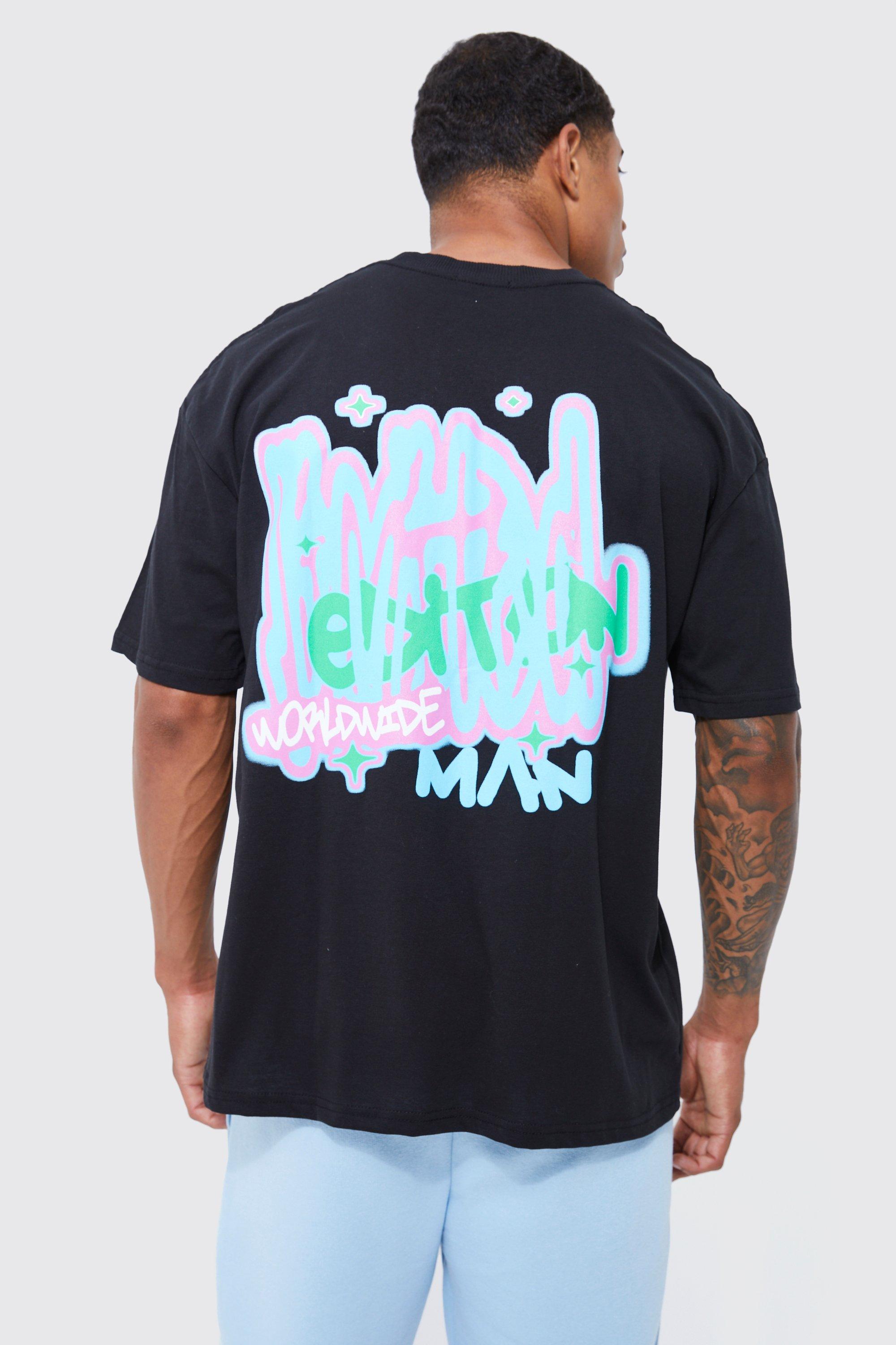 Mens Black Oversized Limited Edition Graffiti T-shirt, Black