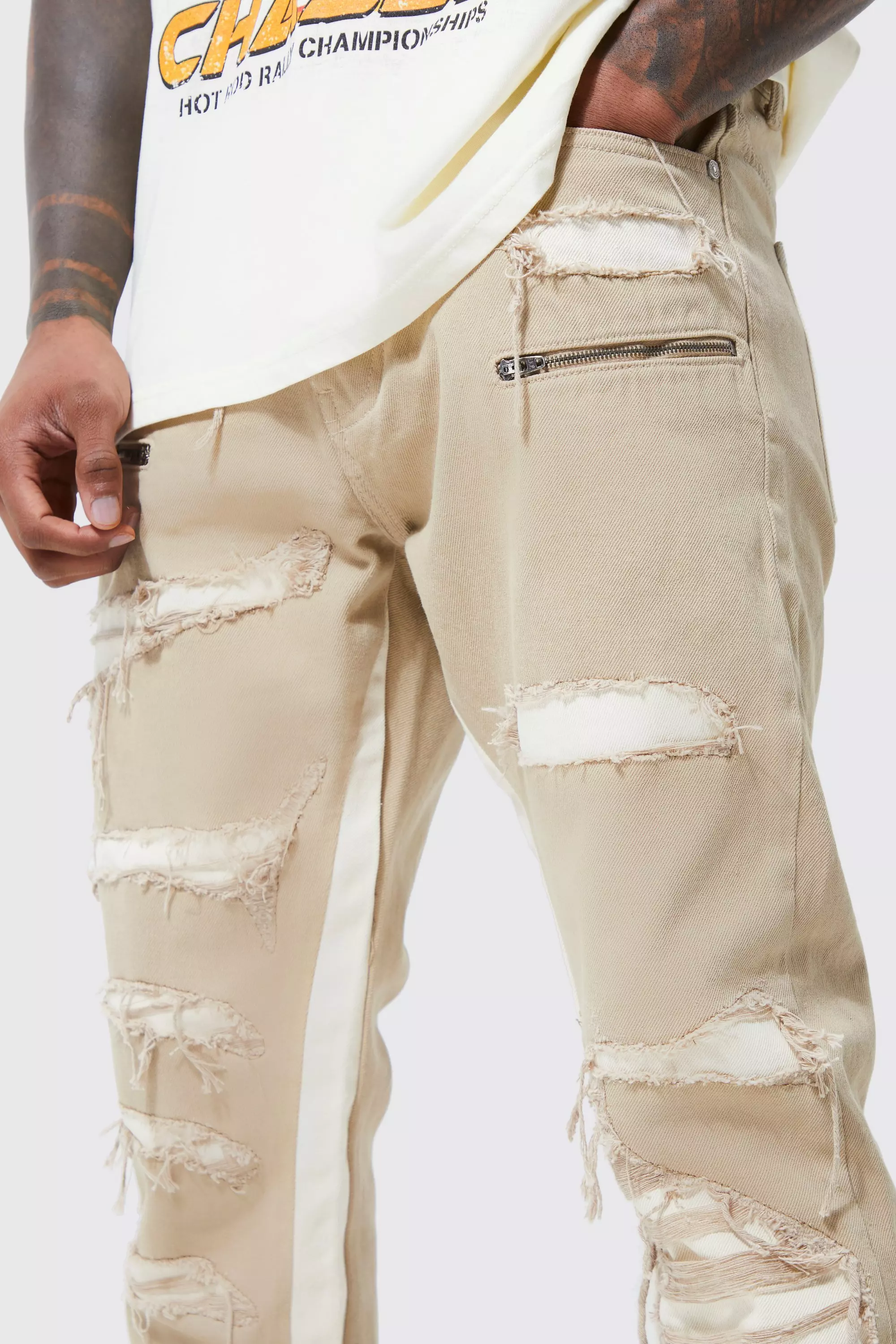 Beige ripped outlet jeans