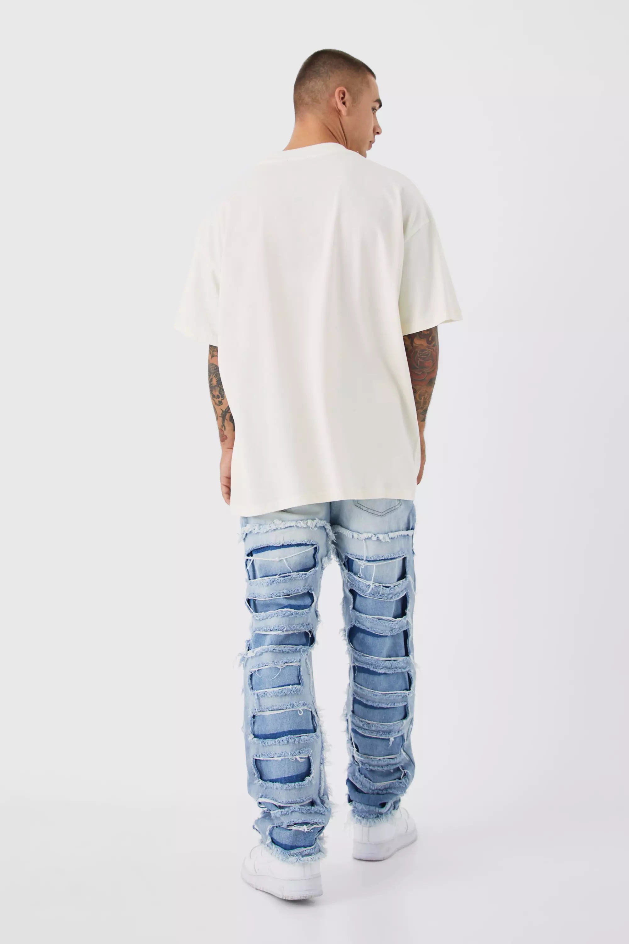 Straight-Leg Panelled Distressed Jeans